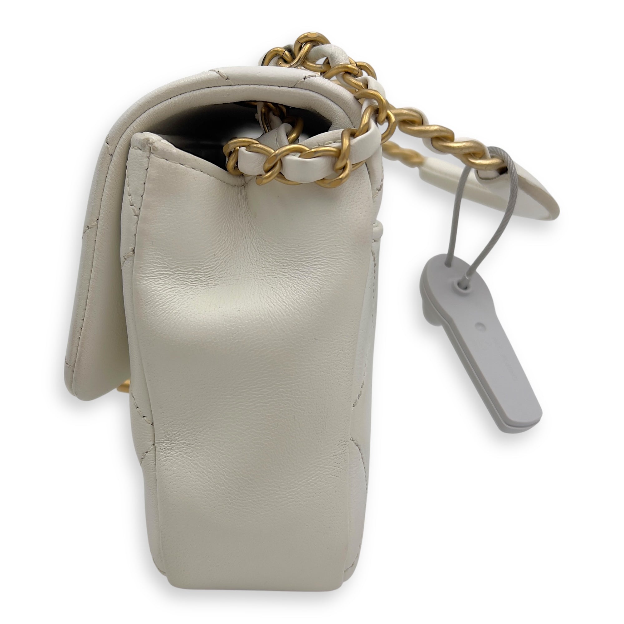 20C In The Loop CC Flap White Top Handle Bag in Lambskin, Gold hardware - Image 15