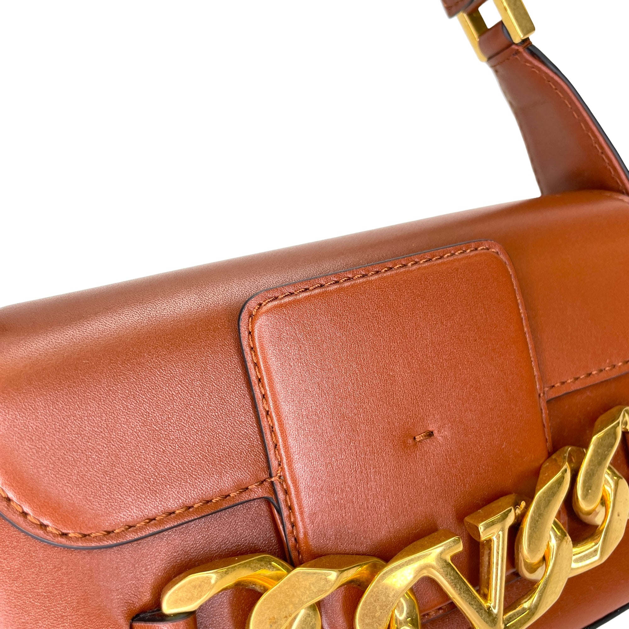 VLogo Chain Small Brown Shoulder Bag in Calfskin, Gold hardware - Image 7