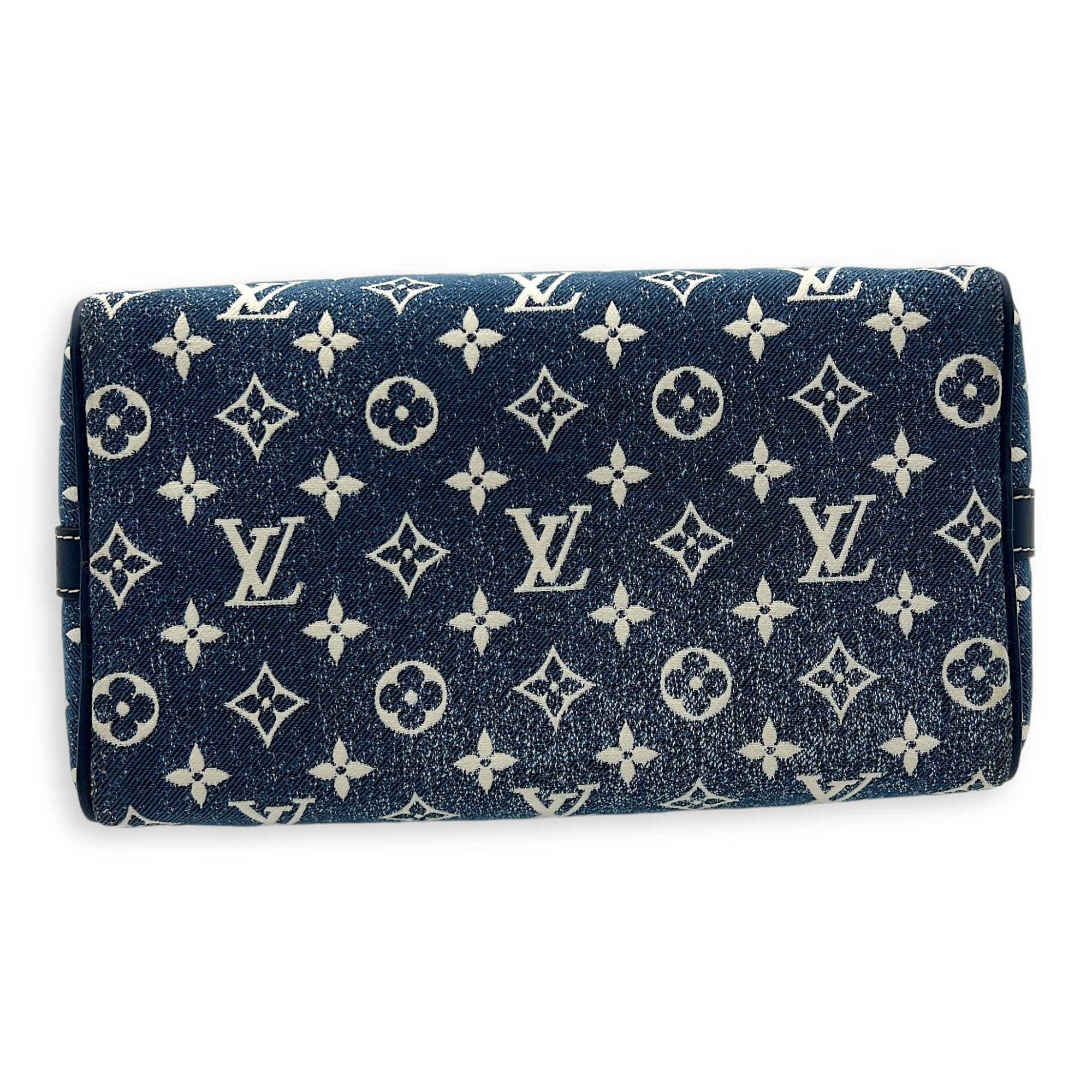 Speedy Top Handle Bag 30 Blue in Denim, Gold hardware - Image 6