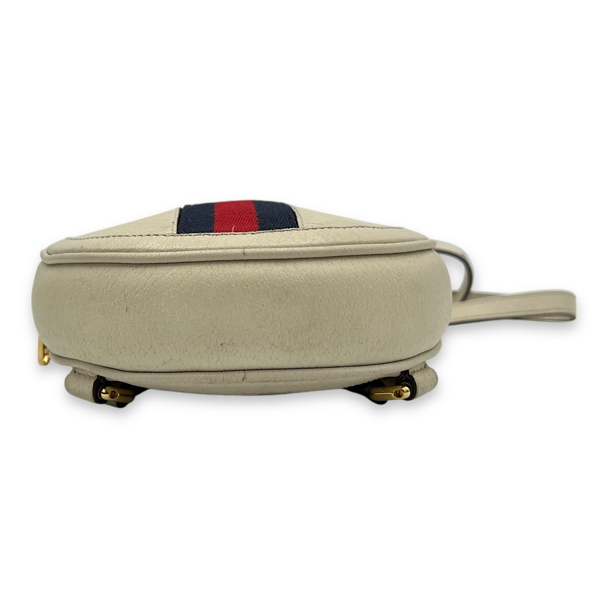 Ophidia Round Crossbody Bag White in Calfskin, Gold hardware - Image 6