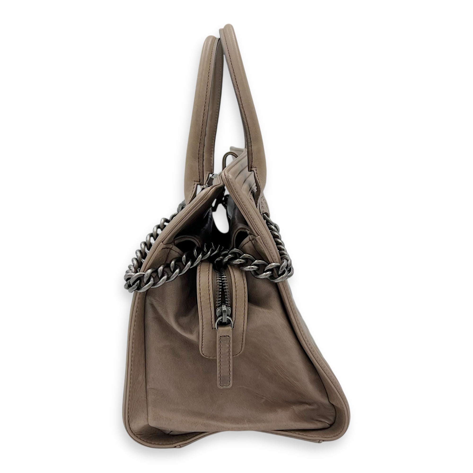 Boy Top Handle Bag Beige in Calfskin, Gunmetal hardware - Image 6