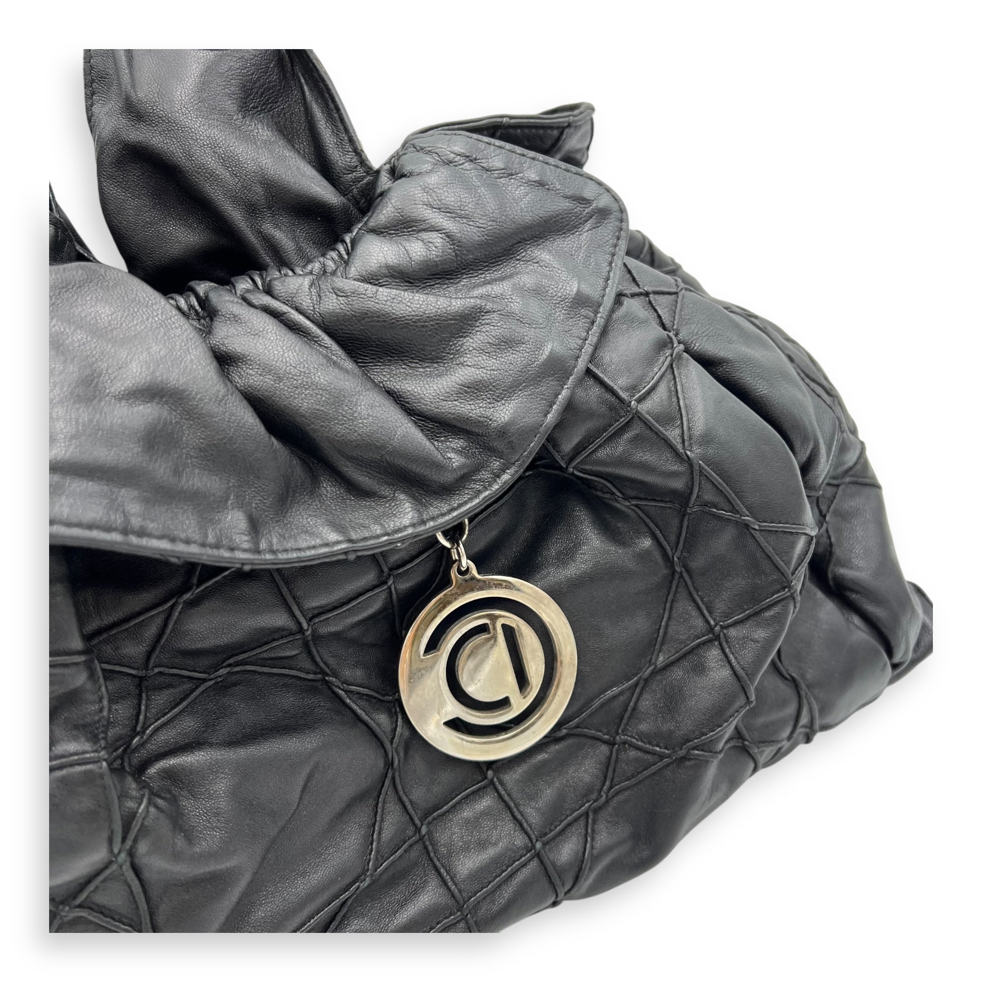Cannage Shoulder Bag Black in Lambskin, Silver hardware - Image 7