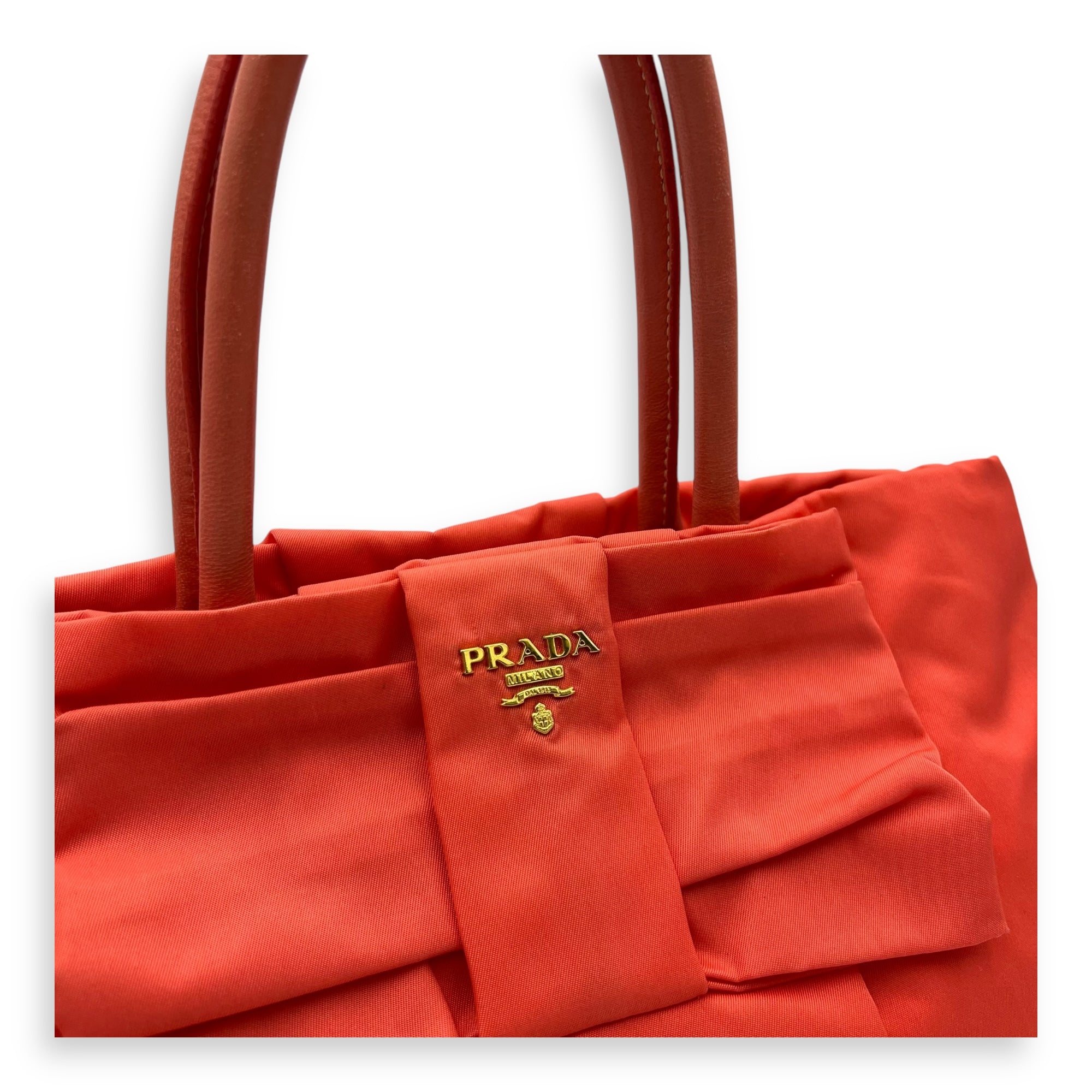 Bow Salmon Top Handle Bag in Nylon, Gold hardware - Image 9