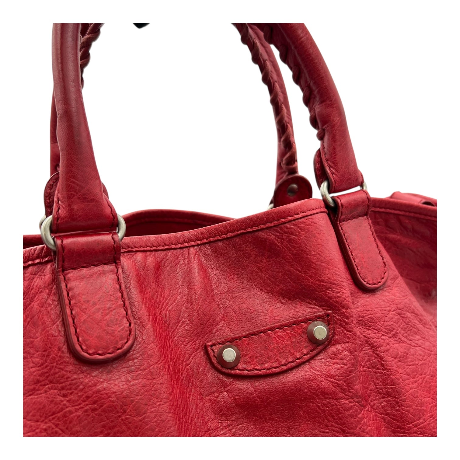 2-Way Red Top Handle Bag in Distressed Leather, Silver hardware - Image 7