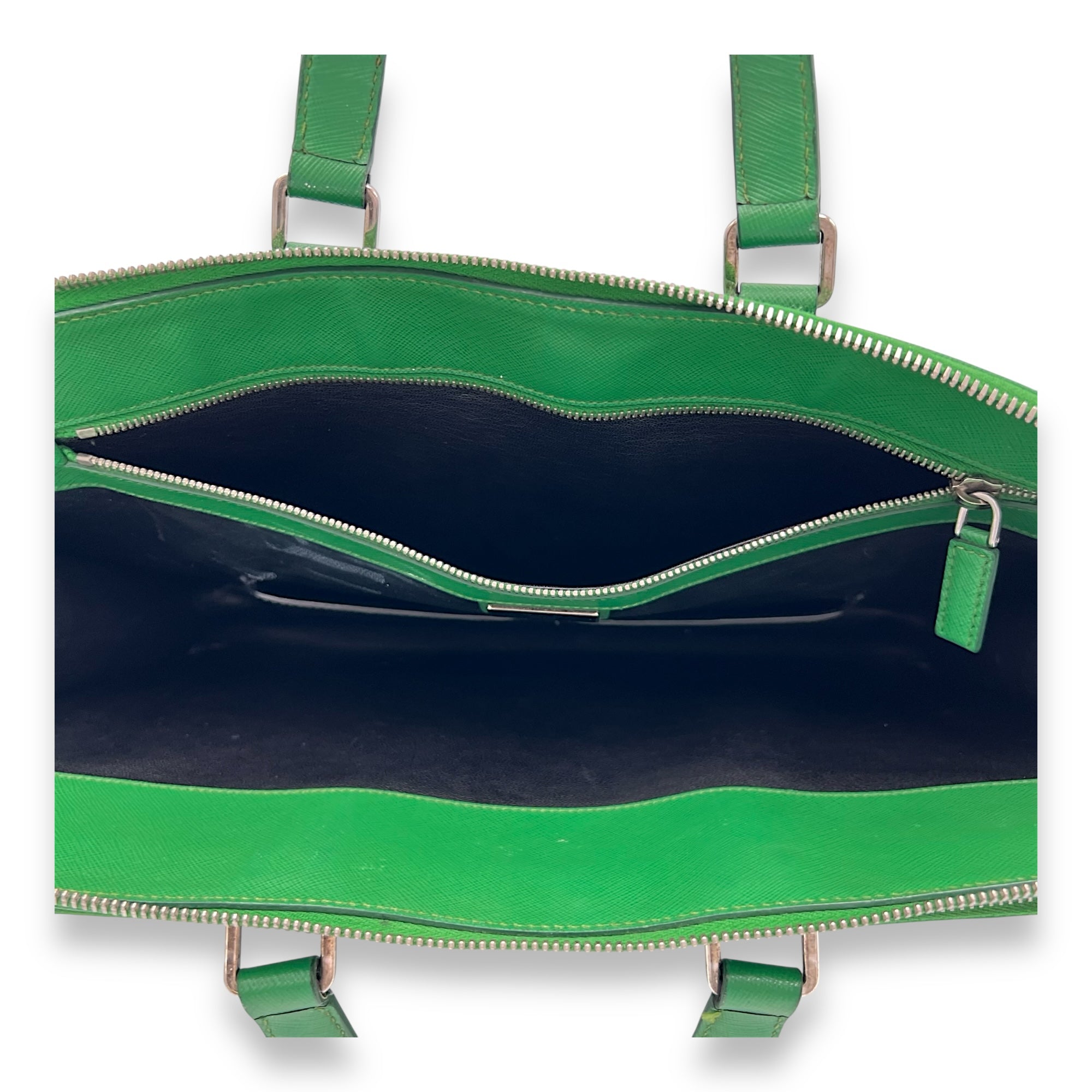 Logo Briefcase Green in Saffiano Leather, Silver hardware - Image 7