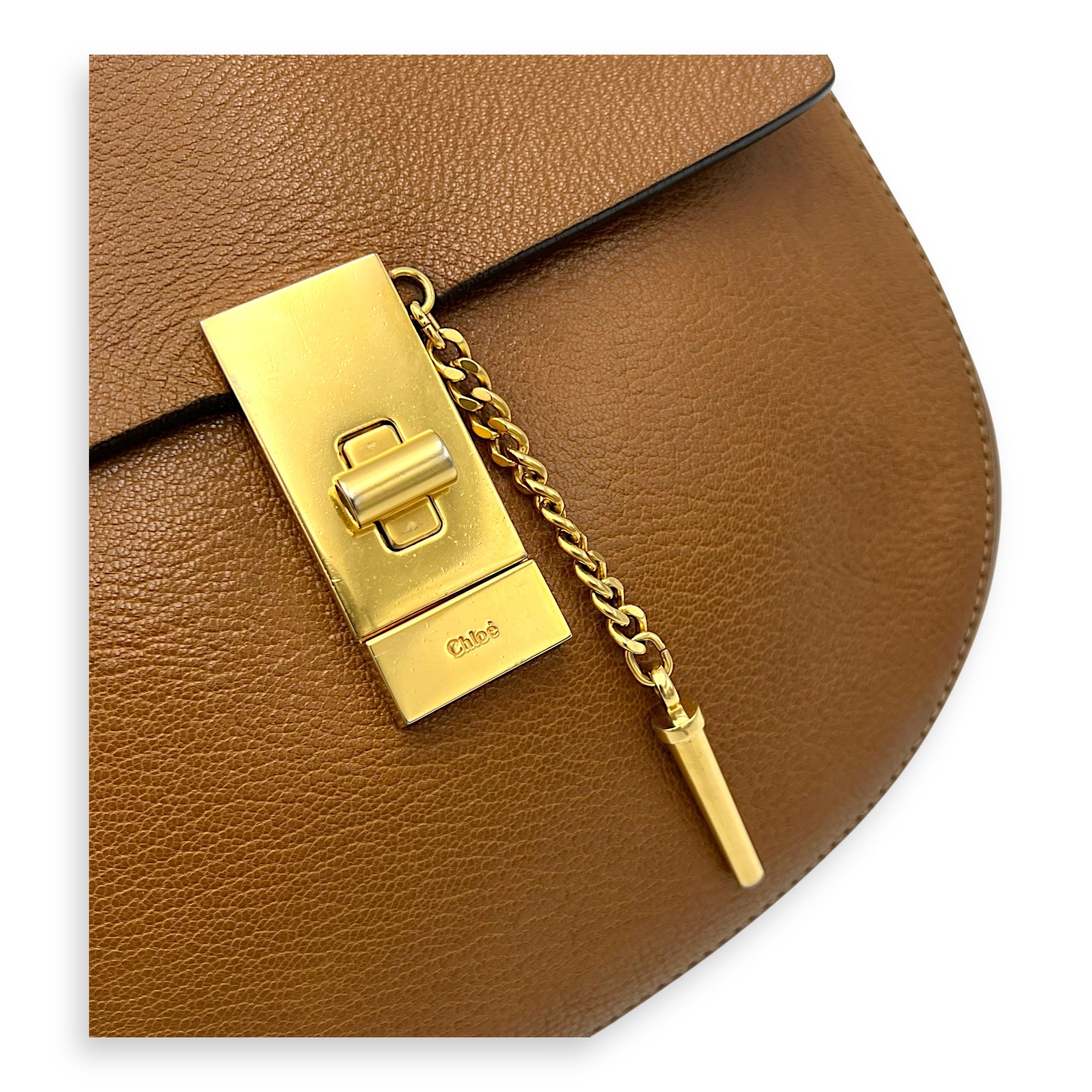 Drew Shoulder Bag Brown in Calfskin, Gold hardware - Image 7