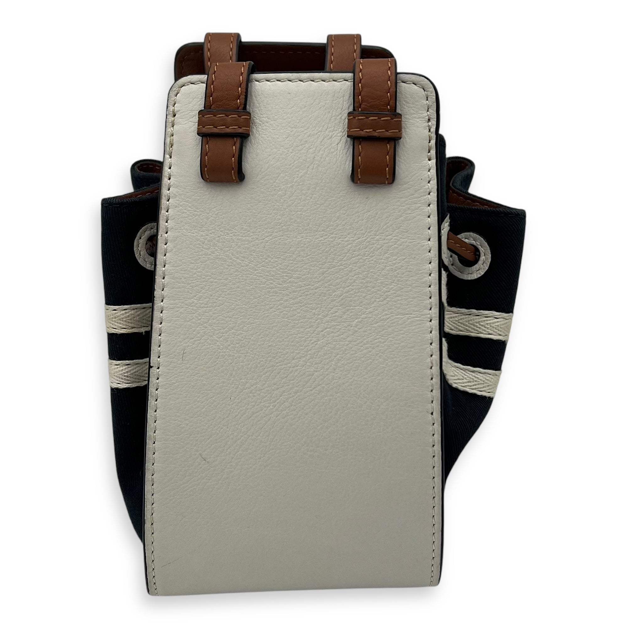 Hammock Mini White Top Handle Bag in Calfskin and Canvas, Silver hardware - Image 3