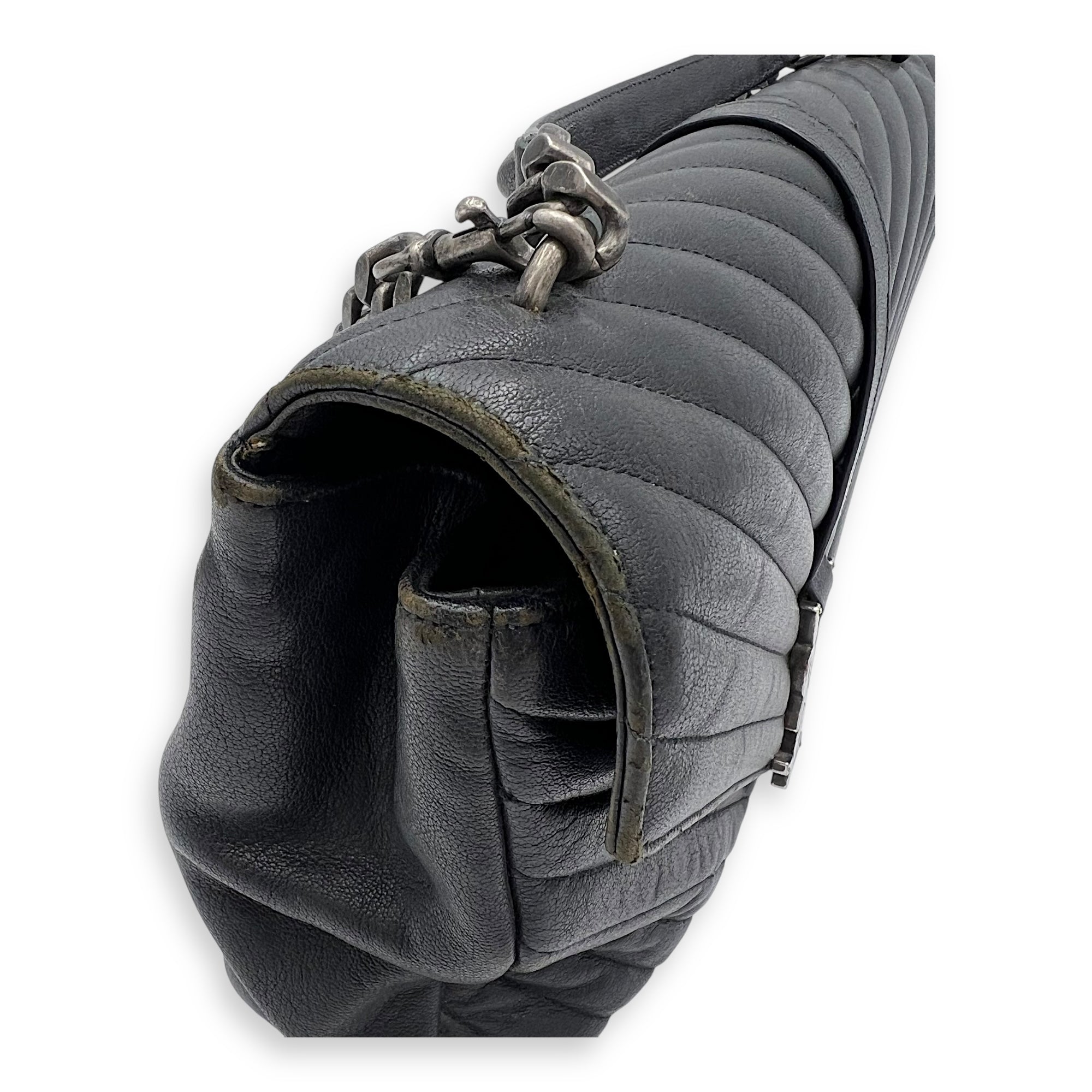 College Large Grey Shoulder Bag in Calfskin, Silver hardware - Image 9