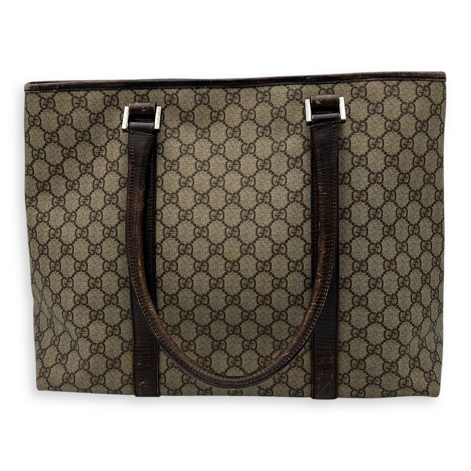 Vintage Top Handle Bag Brown in Coated Canvas, Silver hardware - Image 4