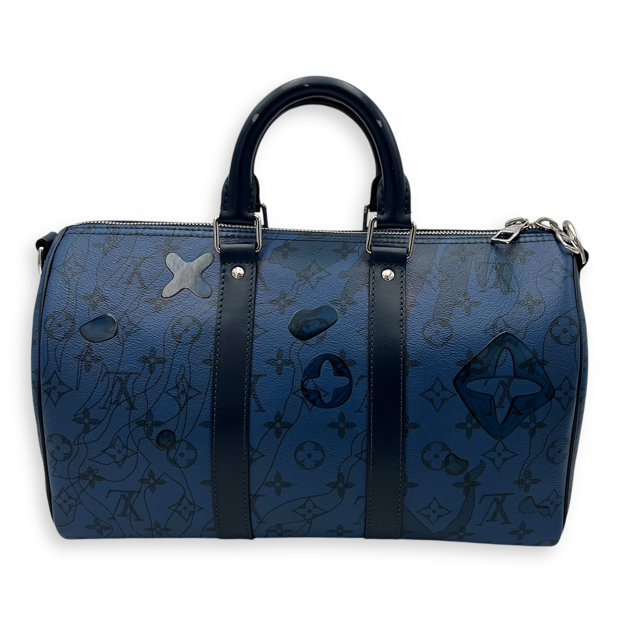 Limited Edition Acquagarden Keepall 35 Blue Top Handle Bag in Coated Canvas, Silver hardware - Image 3
