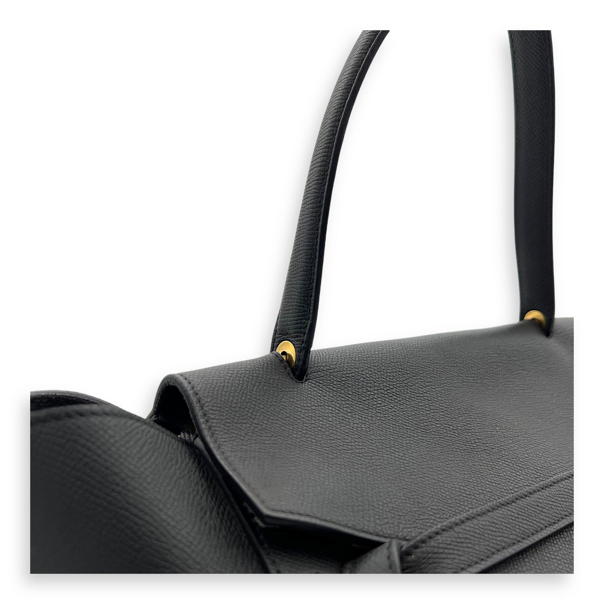 Belt Small Black Top Handle Bag in Calfskin, Gold hardware - Image 8