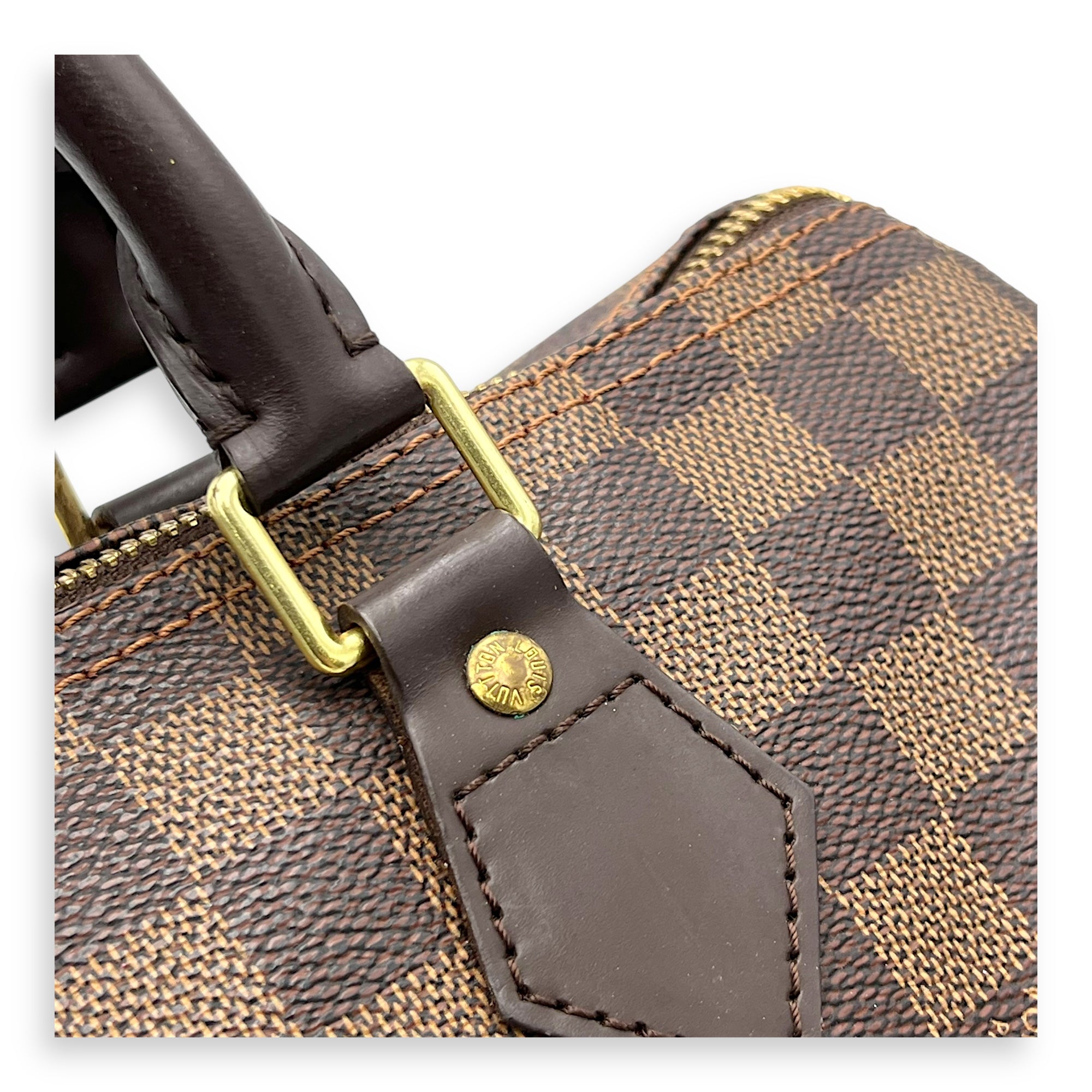 Speedy 30 Damier Ebene Top Handle Bag in Coated Canvas, Gold hardware - Image 9