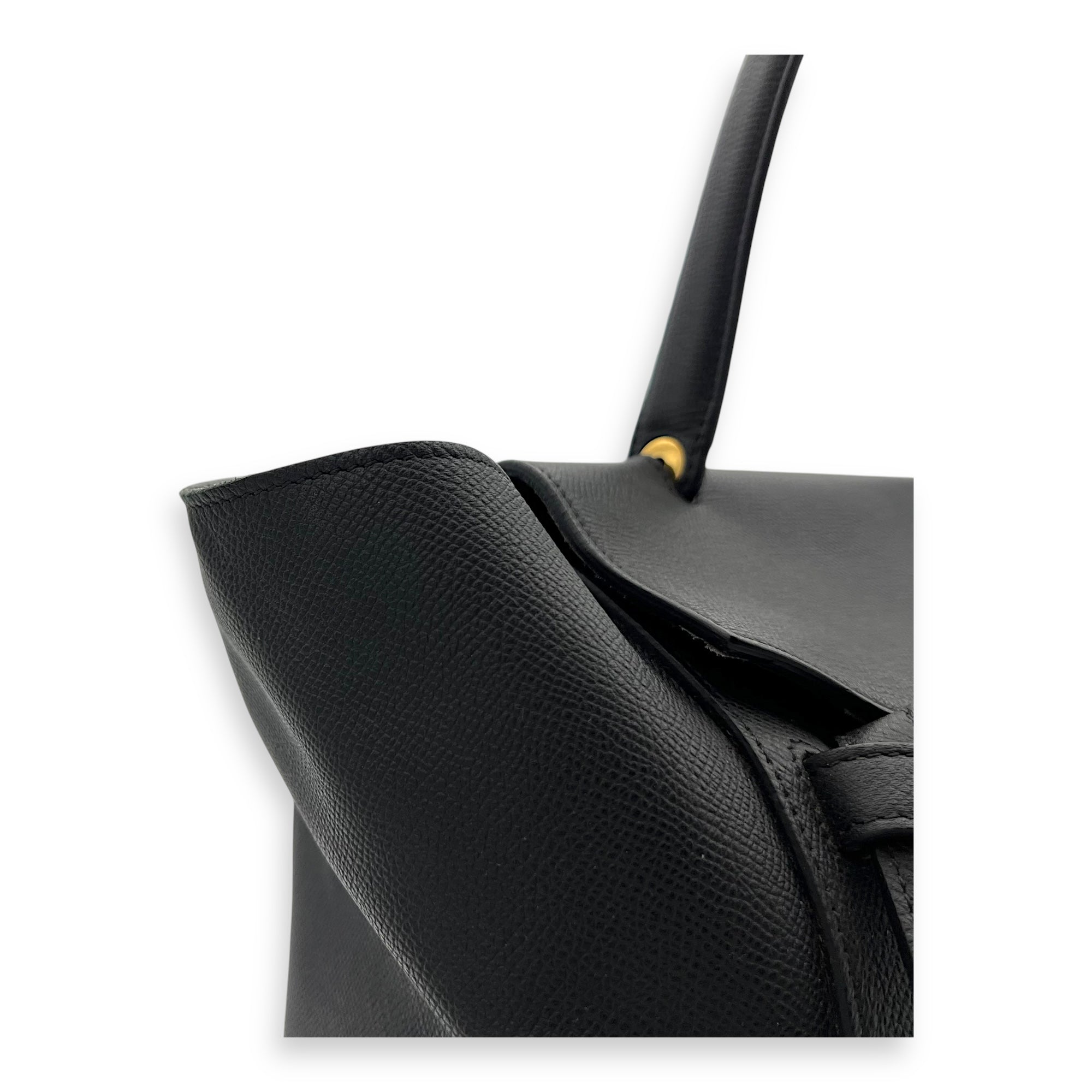 Belt Small Black Top Handle Bag in Calfskin, Gold hardware - Image 9