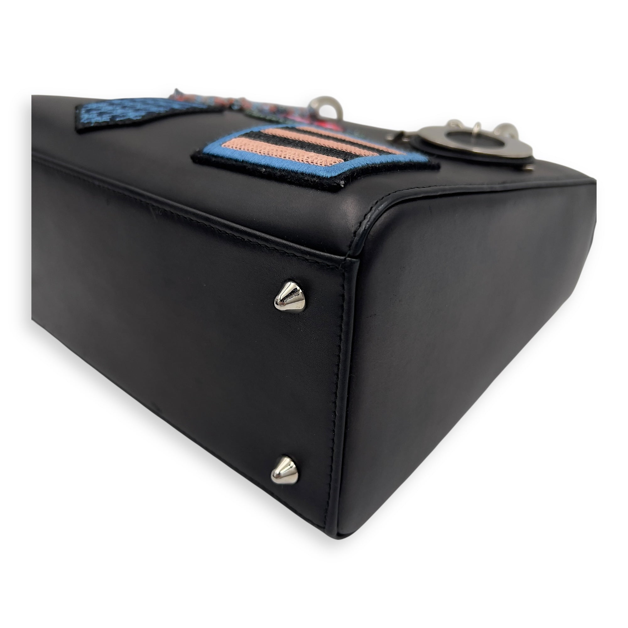 Lady Dior Top Handle Bag Small Black in Calfskin, Silver hardware - Image 11