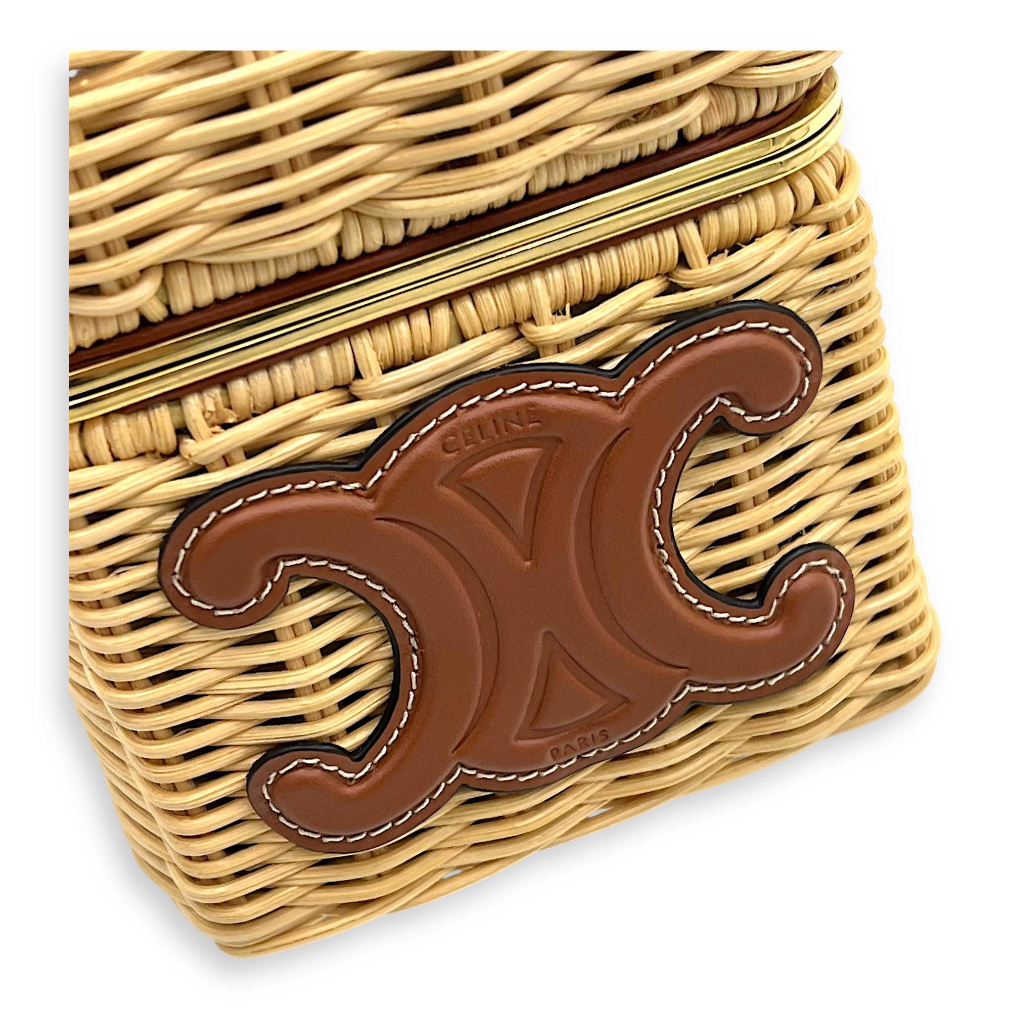 Triomphe Box Shoulder Bag Brown in Rattan, Gold hardware - Image 9