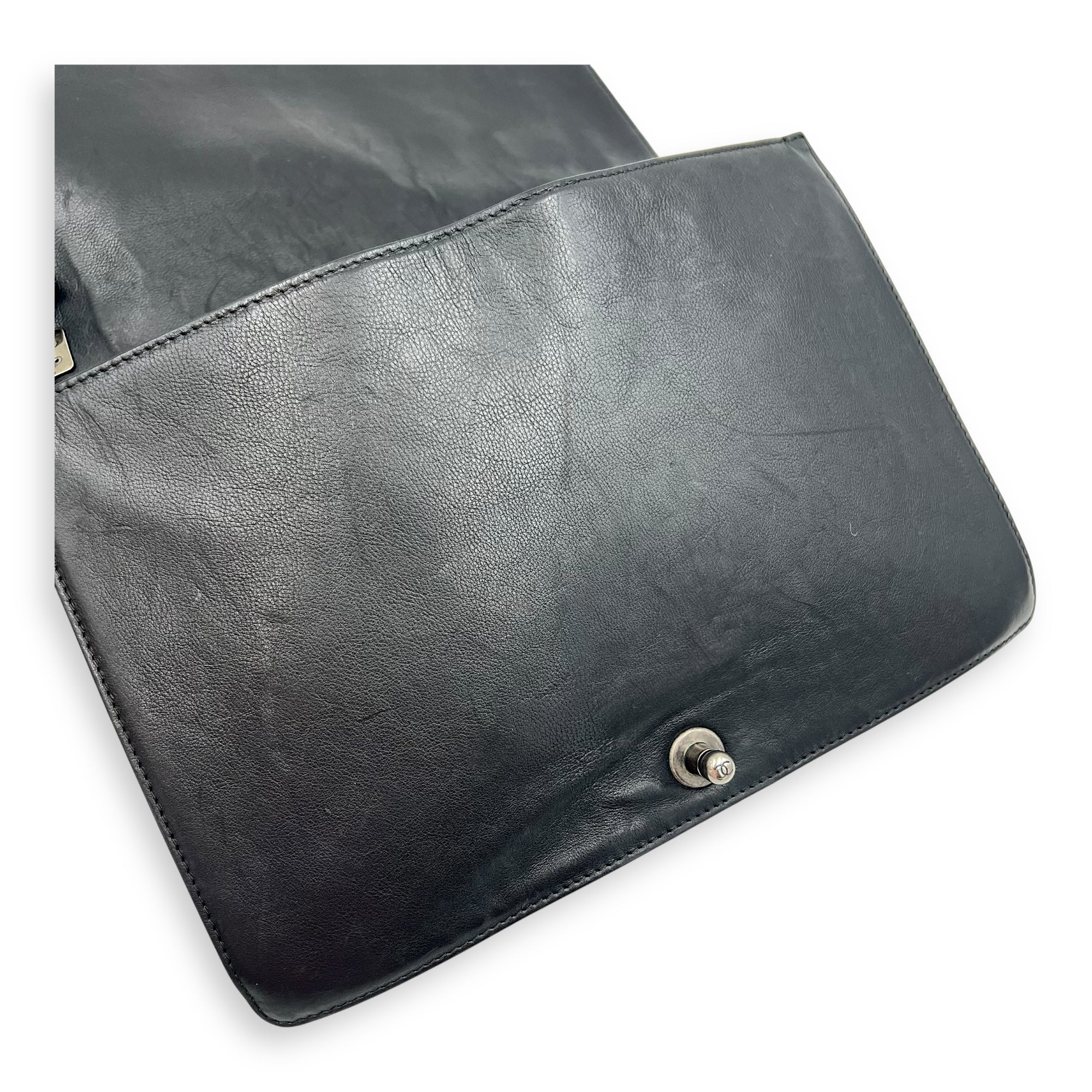 Boy Shoulder Bag Large Black in Calfskin, Ruthenium hardware - Image 7