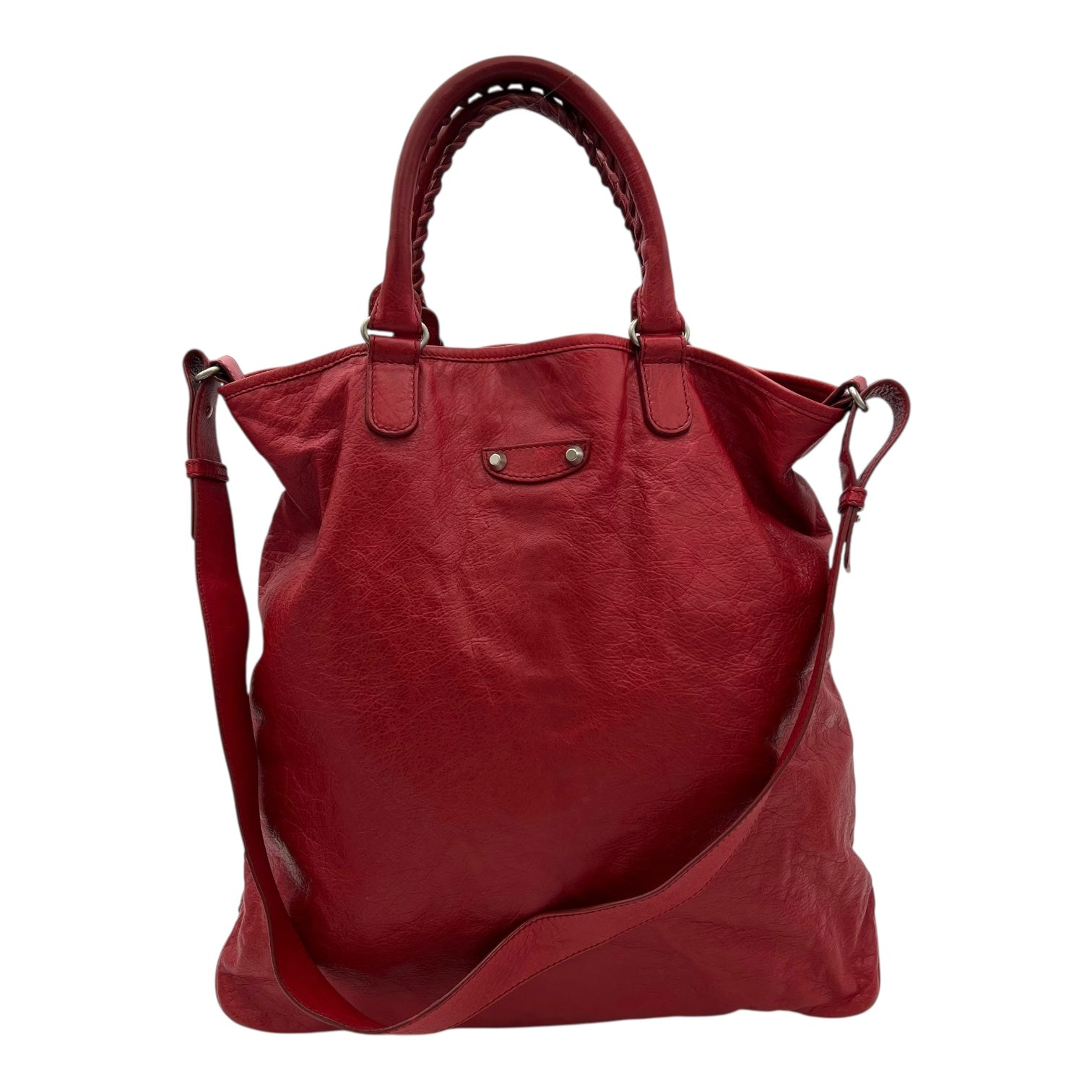 2-Way Red Top Handle Bag in Distressed Leather, Silver hardware - Image 10