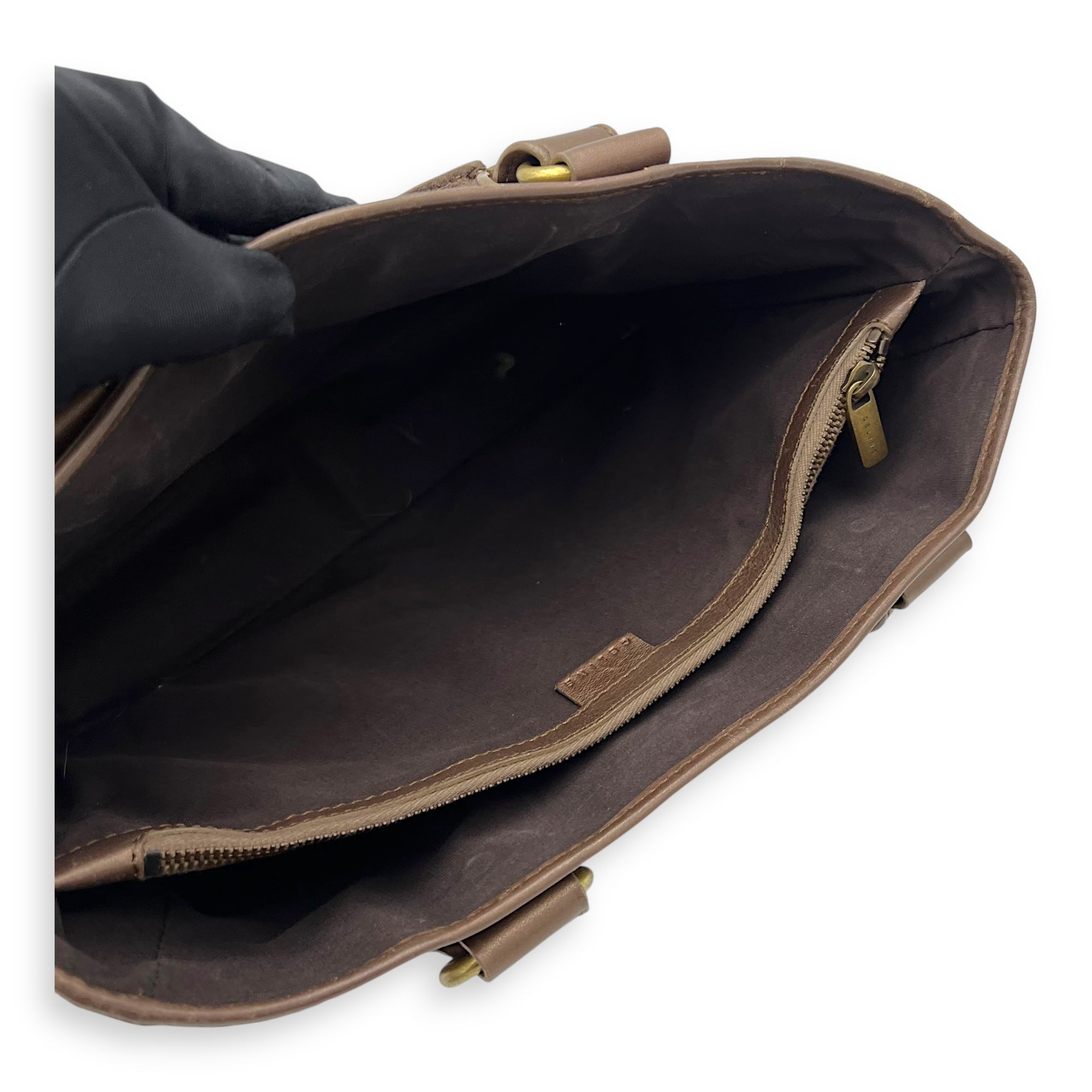 Boogie Top Handle Bag Brown in Suede Leather, Gold hardware - Image 10