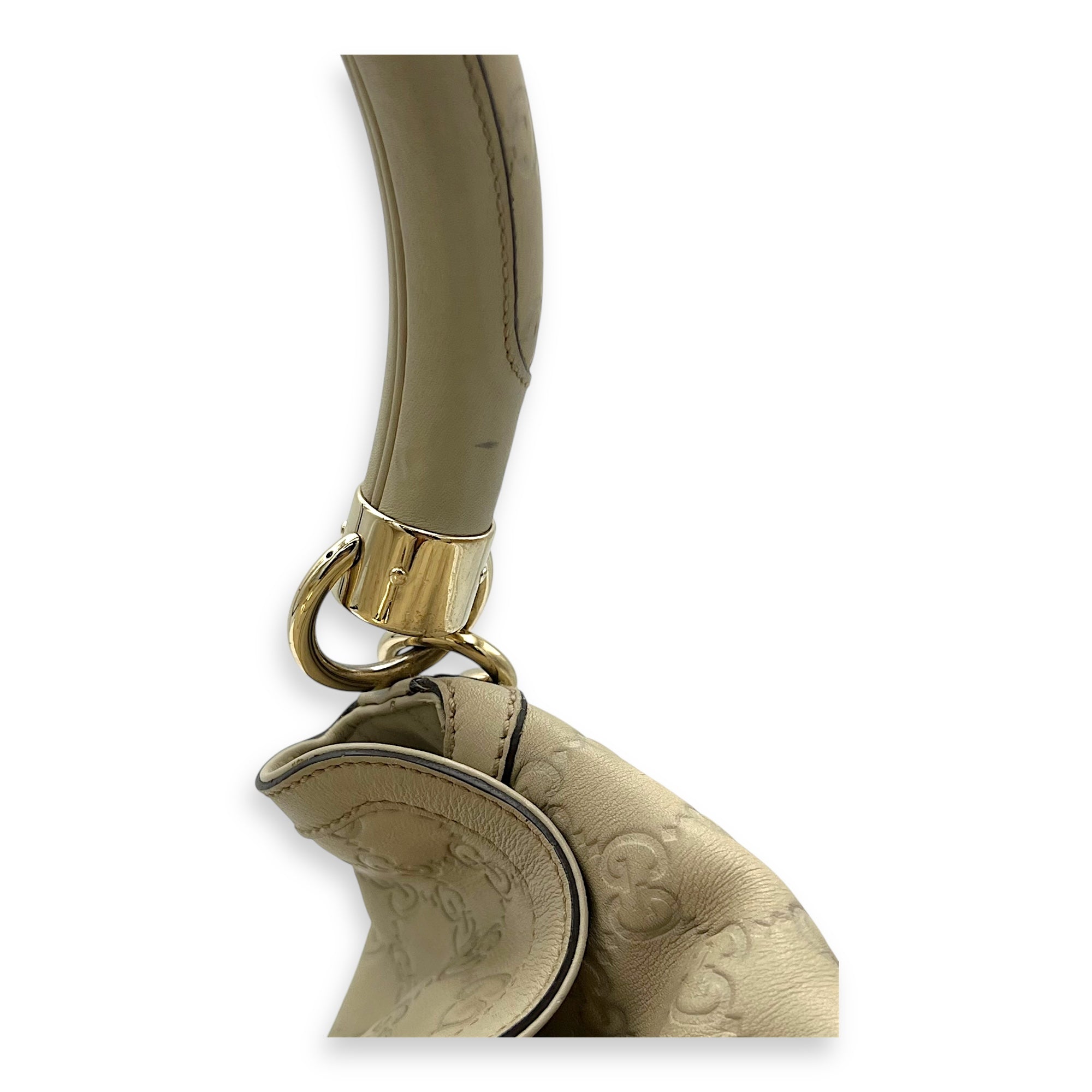 Babouska Indy White Top Handle Bag in Guccissima Leather, Gold hardware - Image 10