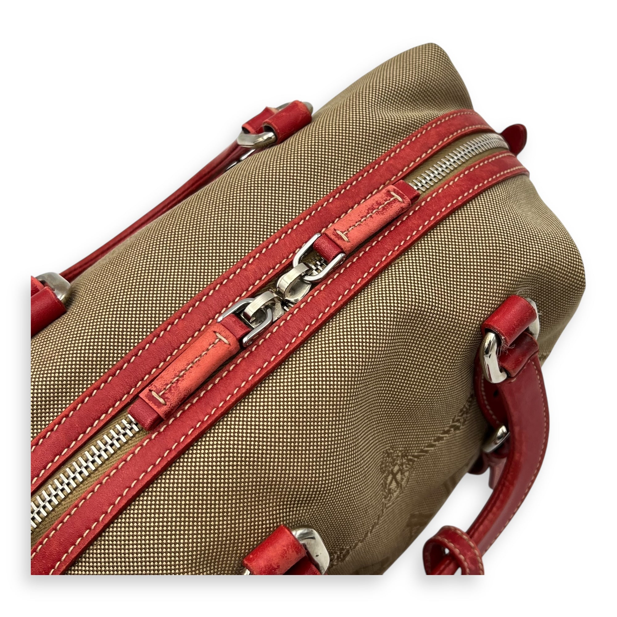 Logo Top Handle Bag Brown in Canvas, Silver hardware - Image 10