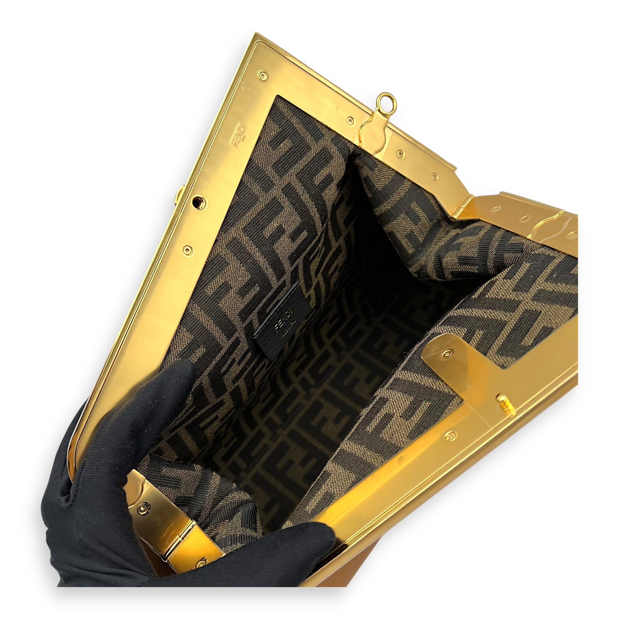 First Brown Shoulder Bag in Calfskin, Gold hardware - Image 10