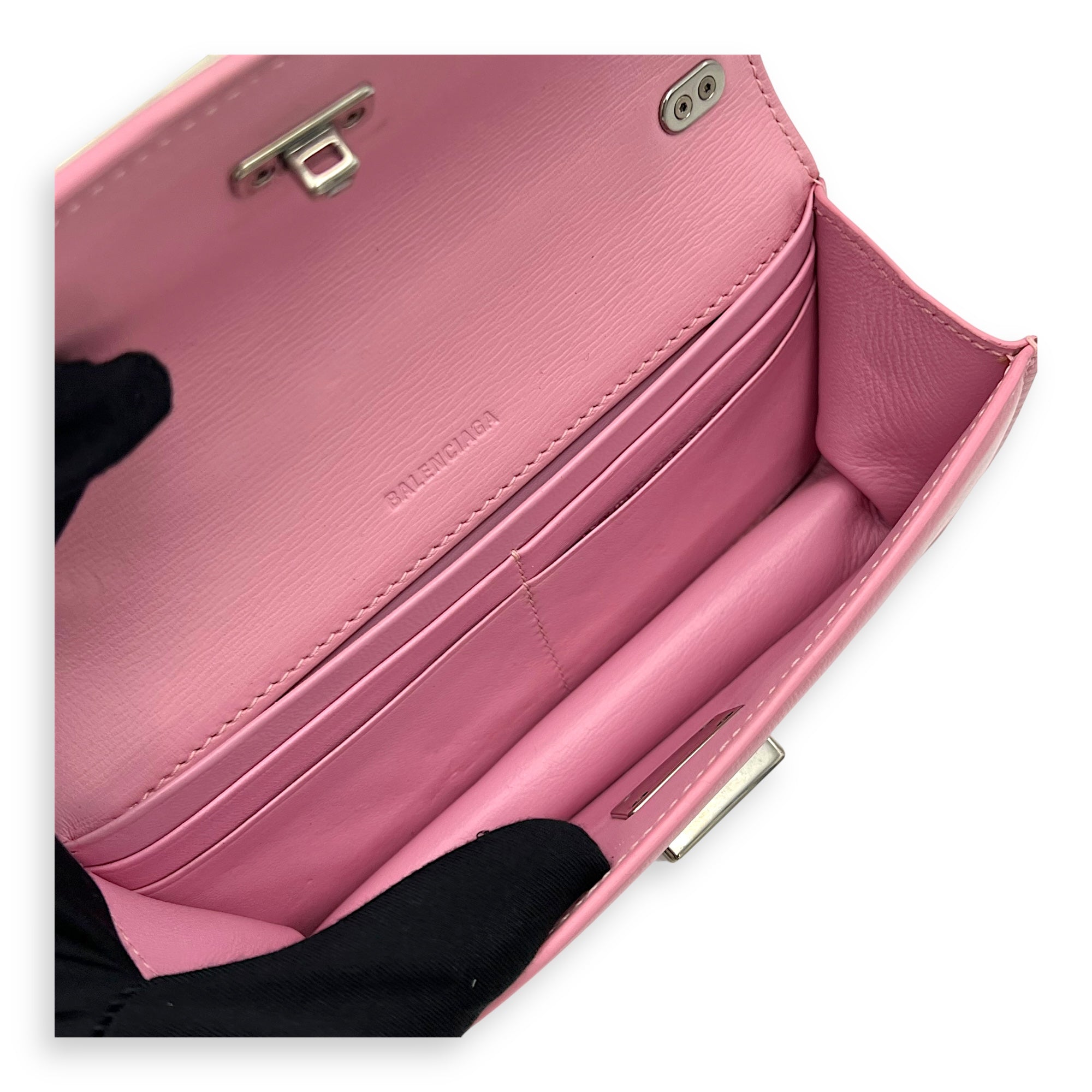 Gossip Pink Wallet On Chain in Calfskin, Silver hardware - Image 10