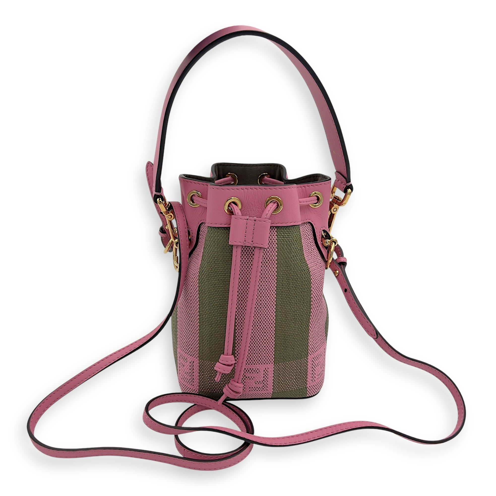 Mon Tresor Mini Pink Bucket Bag in Raffia, Gold hardware - Image 8