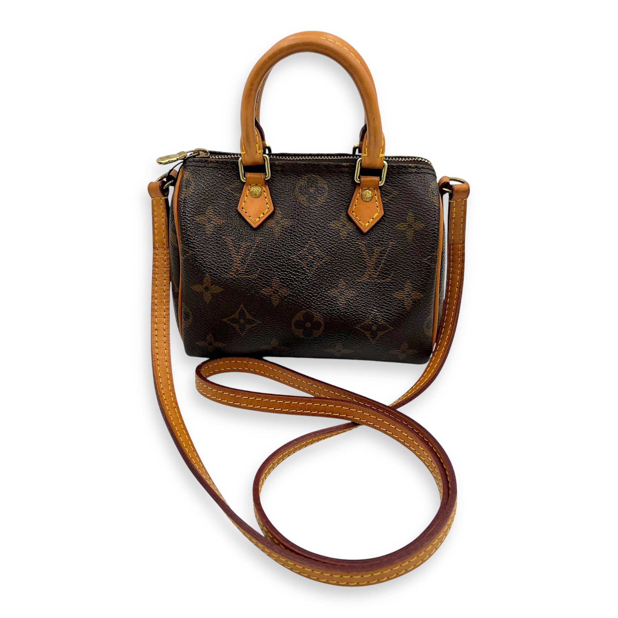 Speedy Top Handle Bag Nano Brown in Monogram Coated Canvas, Gold hardware - Image 8