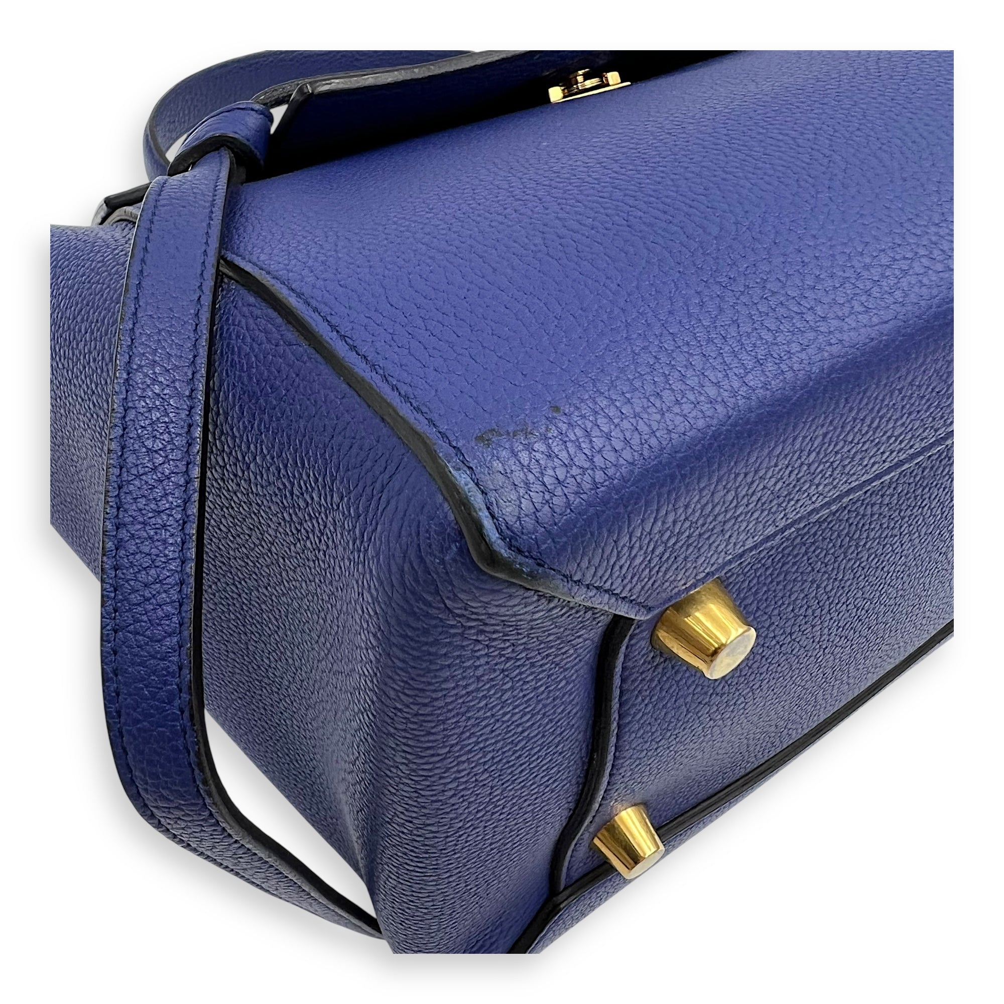 Belt Bag Mini Blue Top Handle Bag in Calfskin, Gold hardware - Image 17