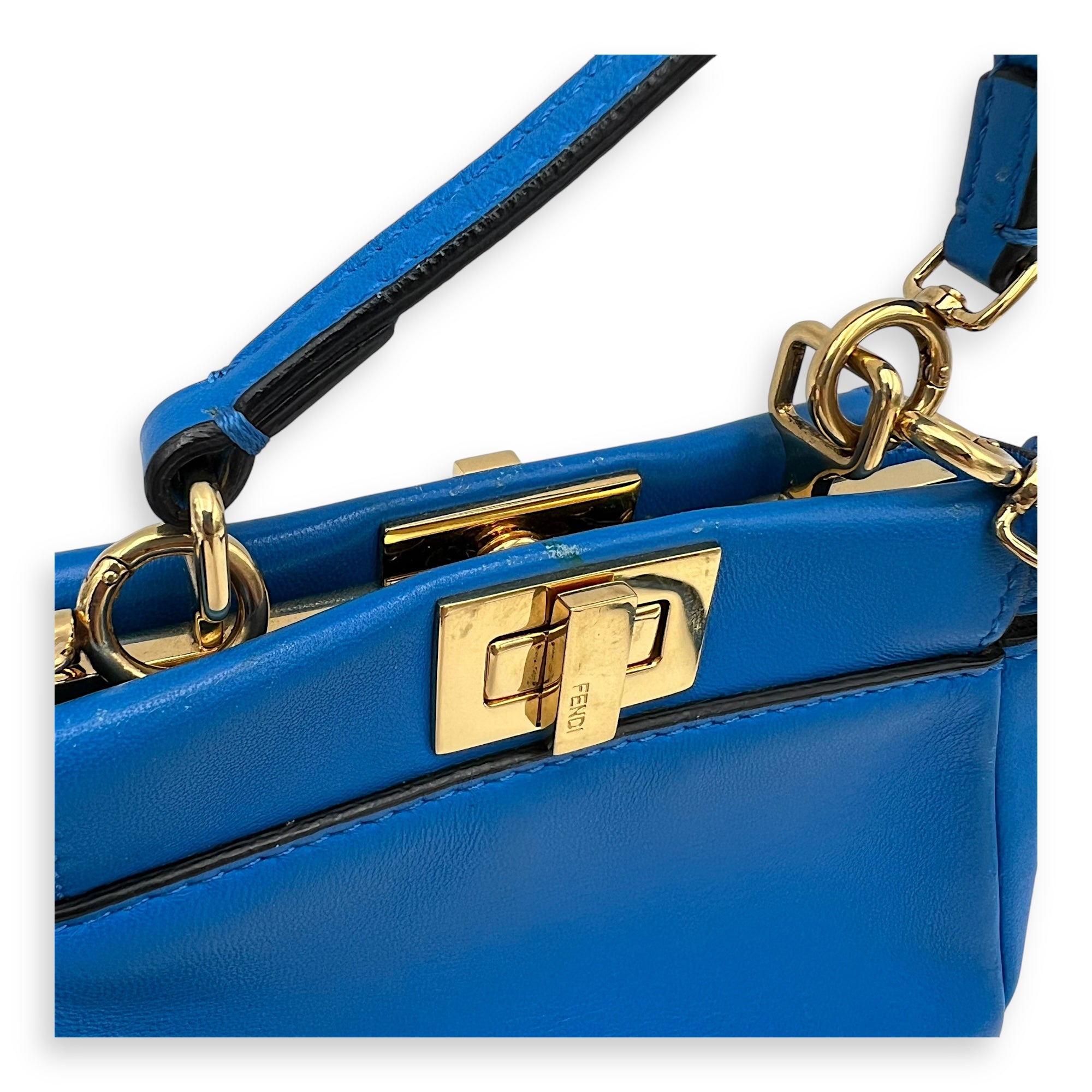 Peekaboo Top Handle Bag Micro Blue in Calfskin , Gold Hardware - Image 9