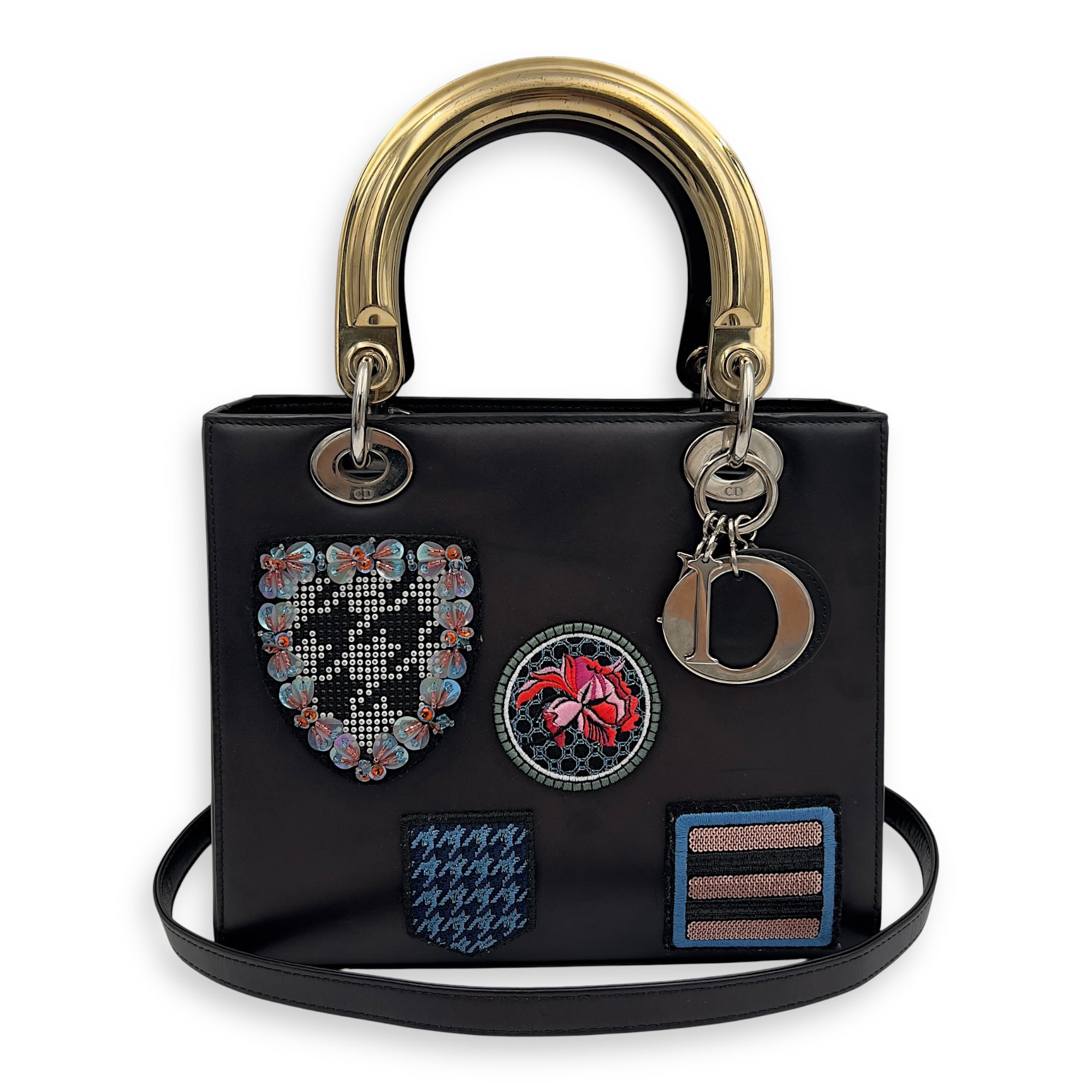 Lady Dior Top Handle Bag Small Black in Calfskin, Silver hardware - Image 9