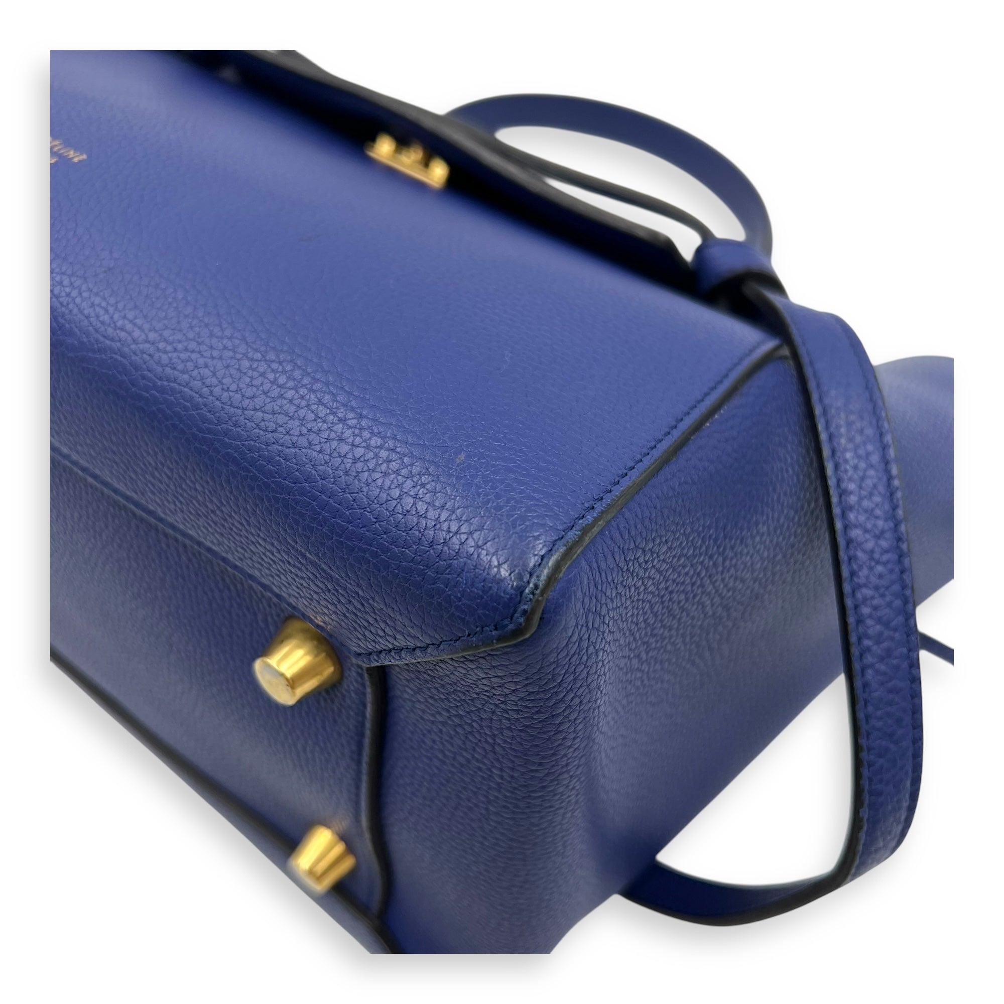 Belt Bag Mini Blue Top Handle Bag in Calfskin, Gold hardware - Image 18