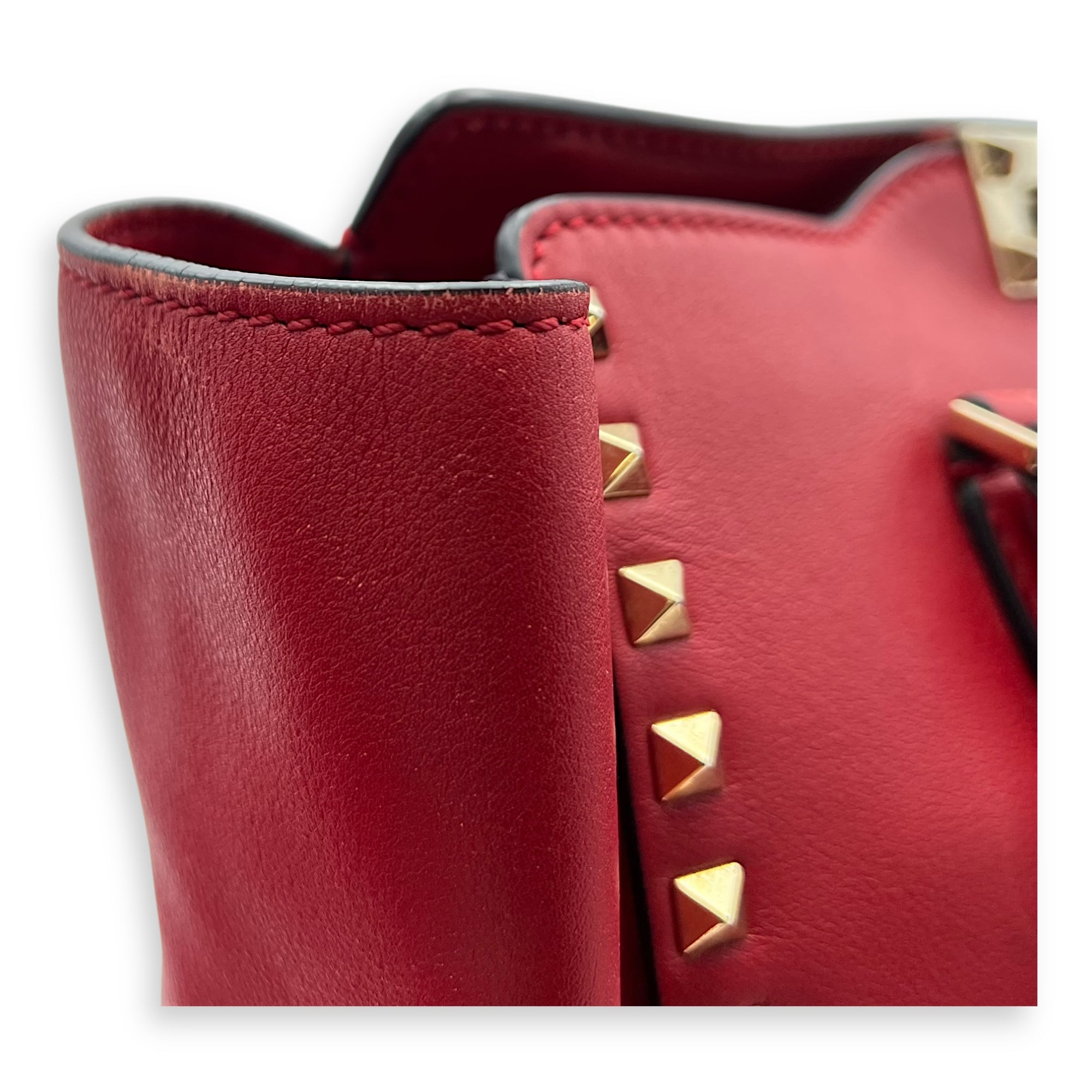 Rockstud Top Handle Bag Red in Calfskin, Gold hardware - Image 12