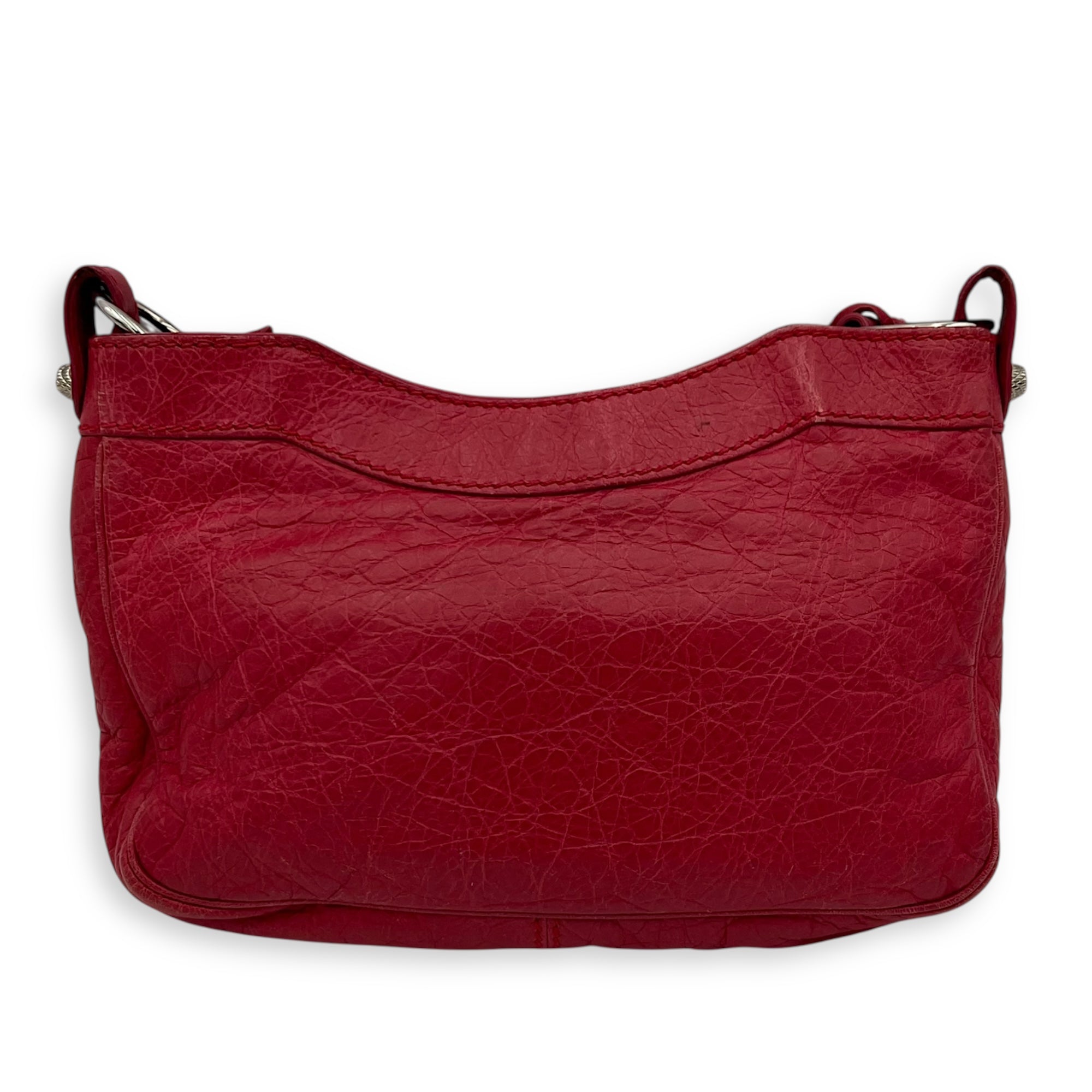 Hip Red Shoulder Bag in Distressed Leather, Silver hardware - Image 3