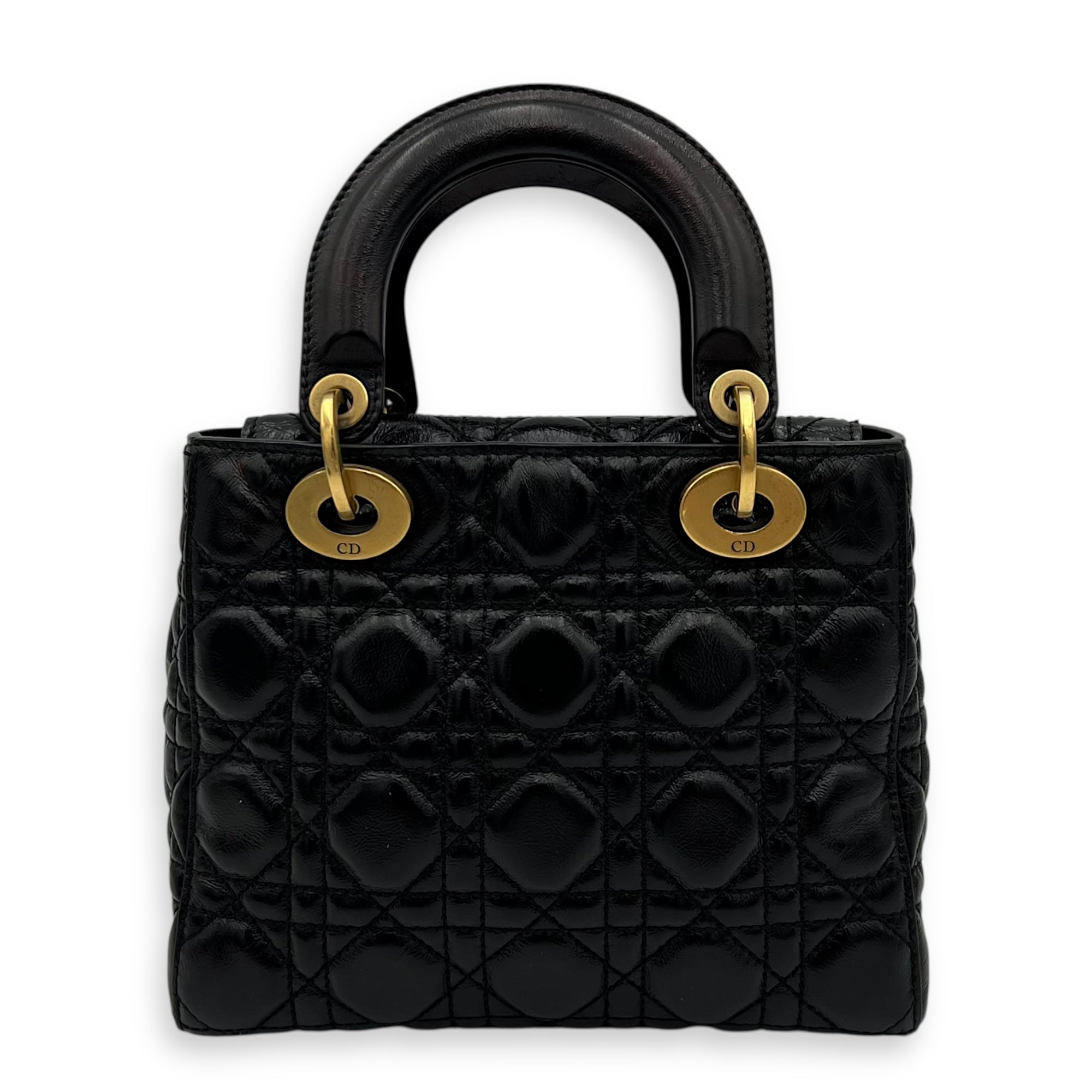 Lady Dior Top Handle Bag Small Black in Calfskin, Gold hardware - Image 3