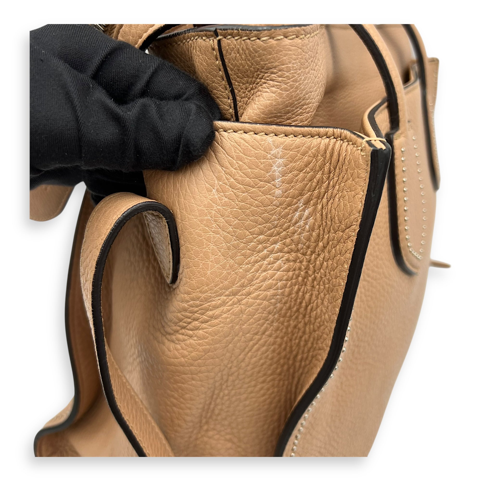 Studded 2 Way Brown Top Handle Bag in Calfskin, Gold hardware - Image 8