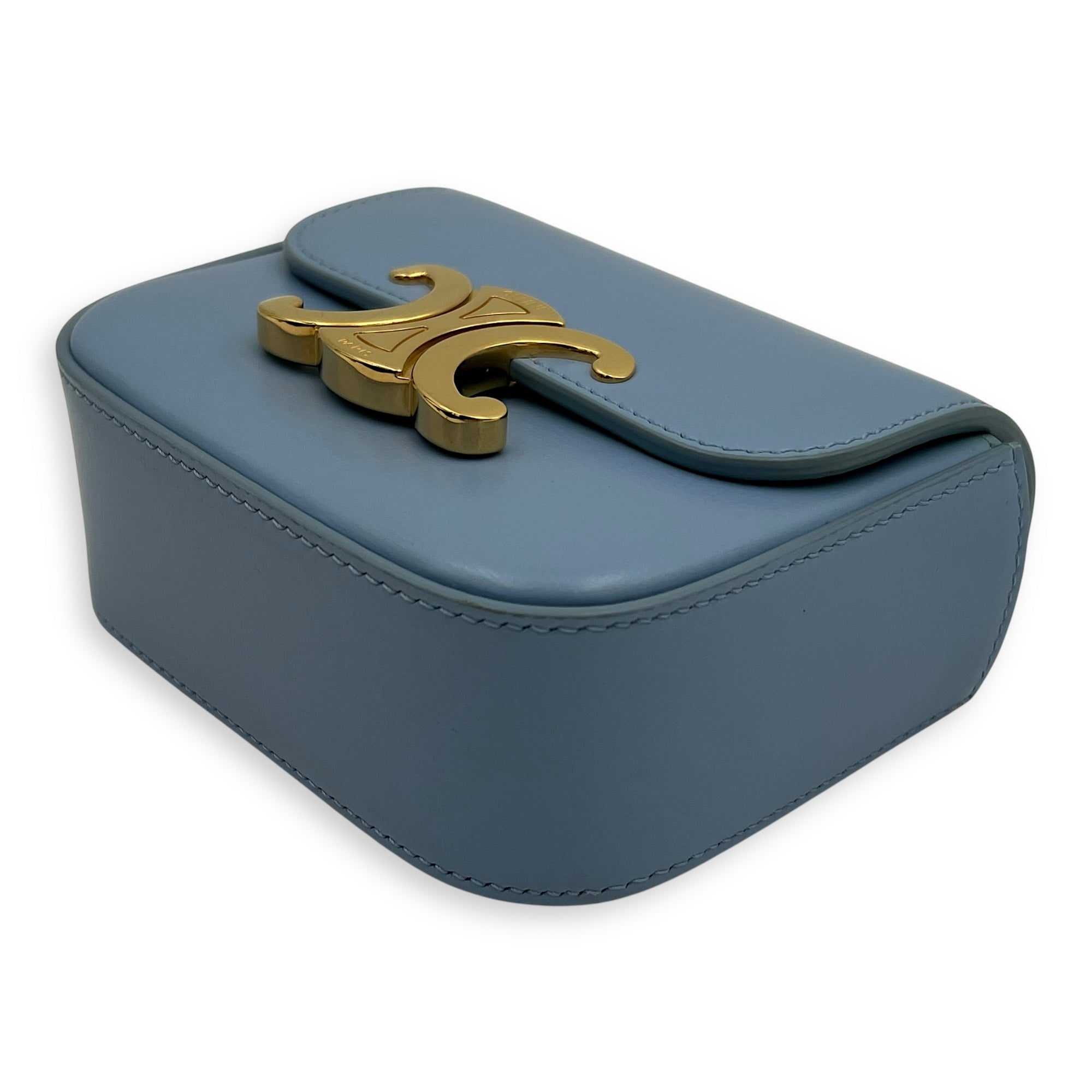 Claude Crossbody Bag Blue in Calfskin, Gold hardware - Image 11