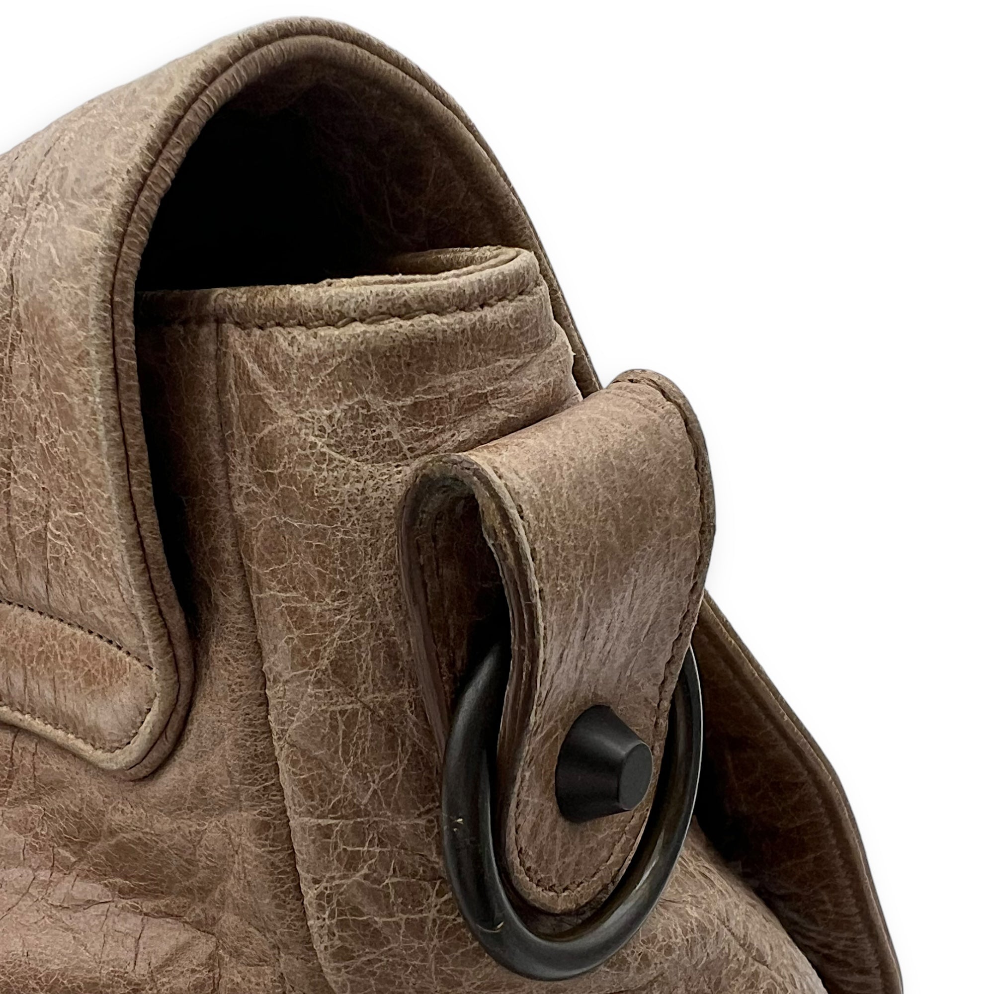 Folk Brown Crossbody Bag in Distressed Leather, Gunmetal hardware - Image 14