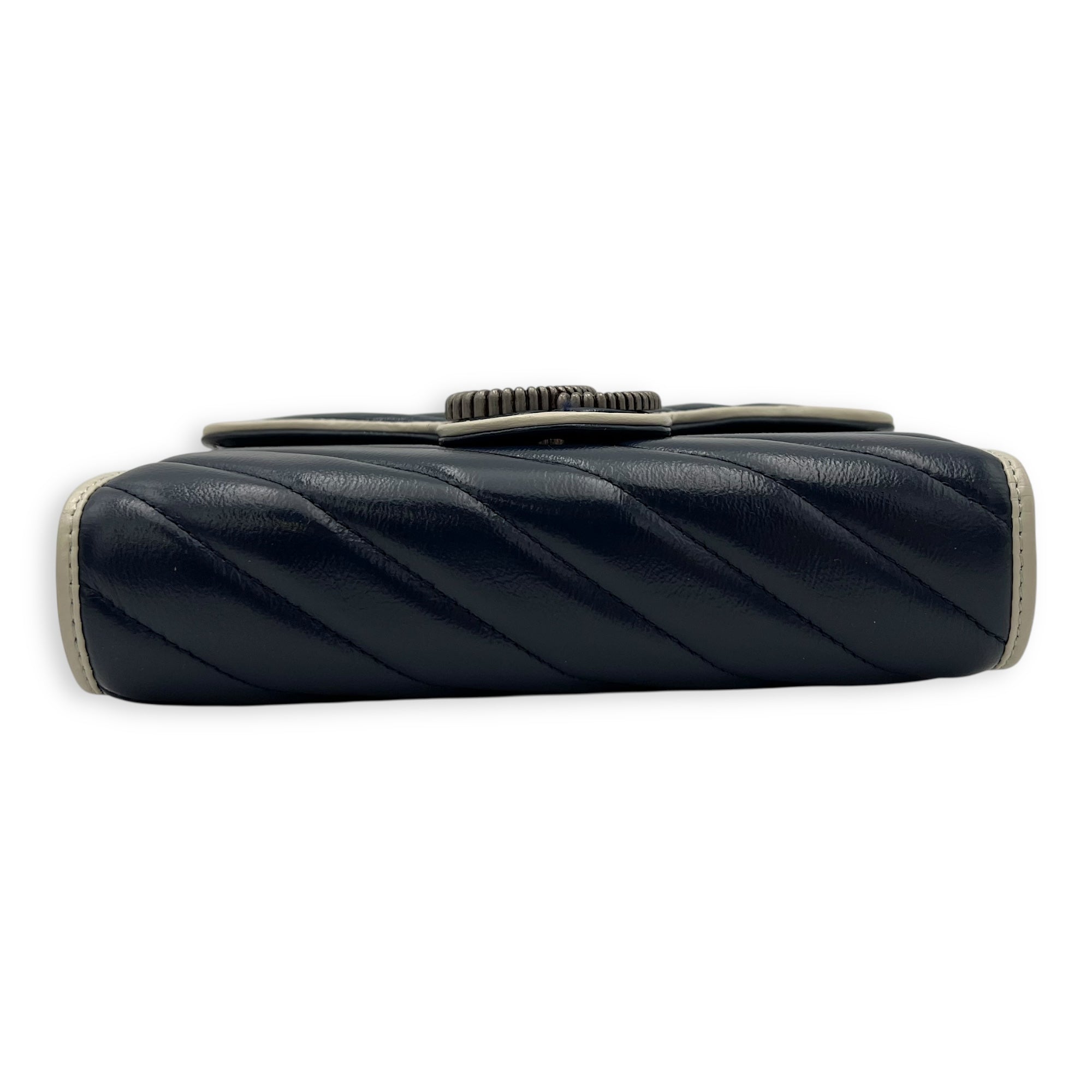 GG Marmont Wallet On Chain Blue in Calfskin, Ruthenium hardware - Image 6