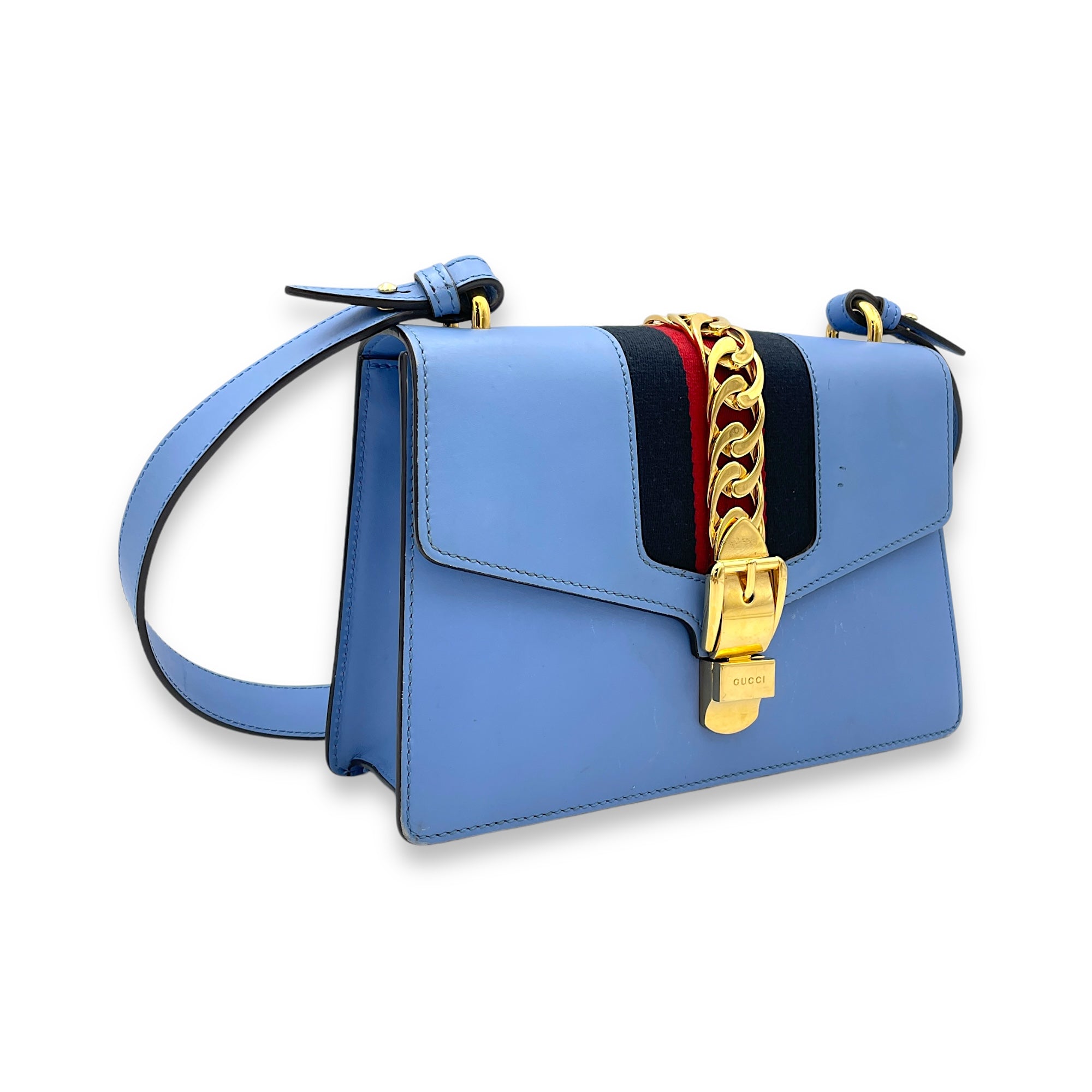 Sylvie Small Blue Shoulder Bag in Calfskin, Gold hardware - Image 4