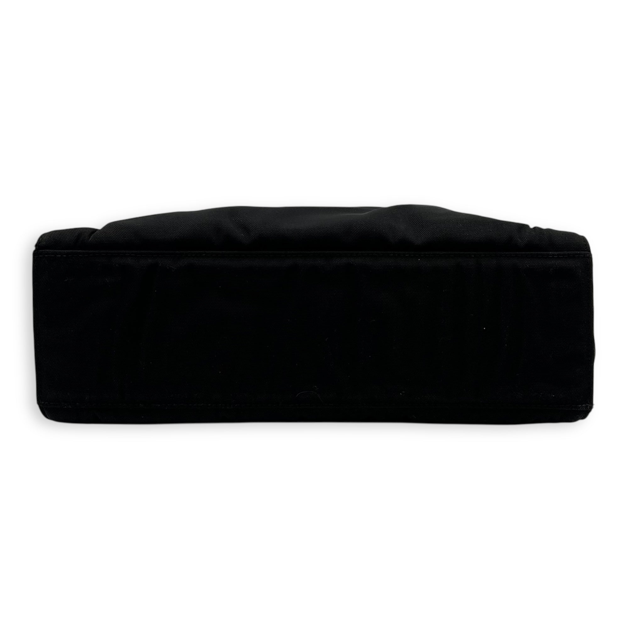 Bamboo Black Top Handle Bag in Nylon, Silver hardware - Image 6