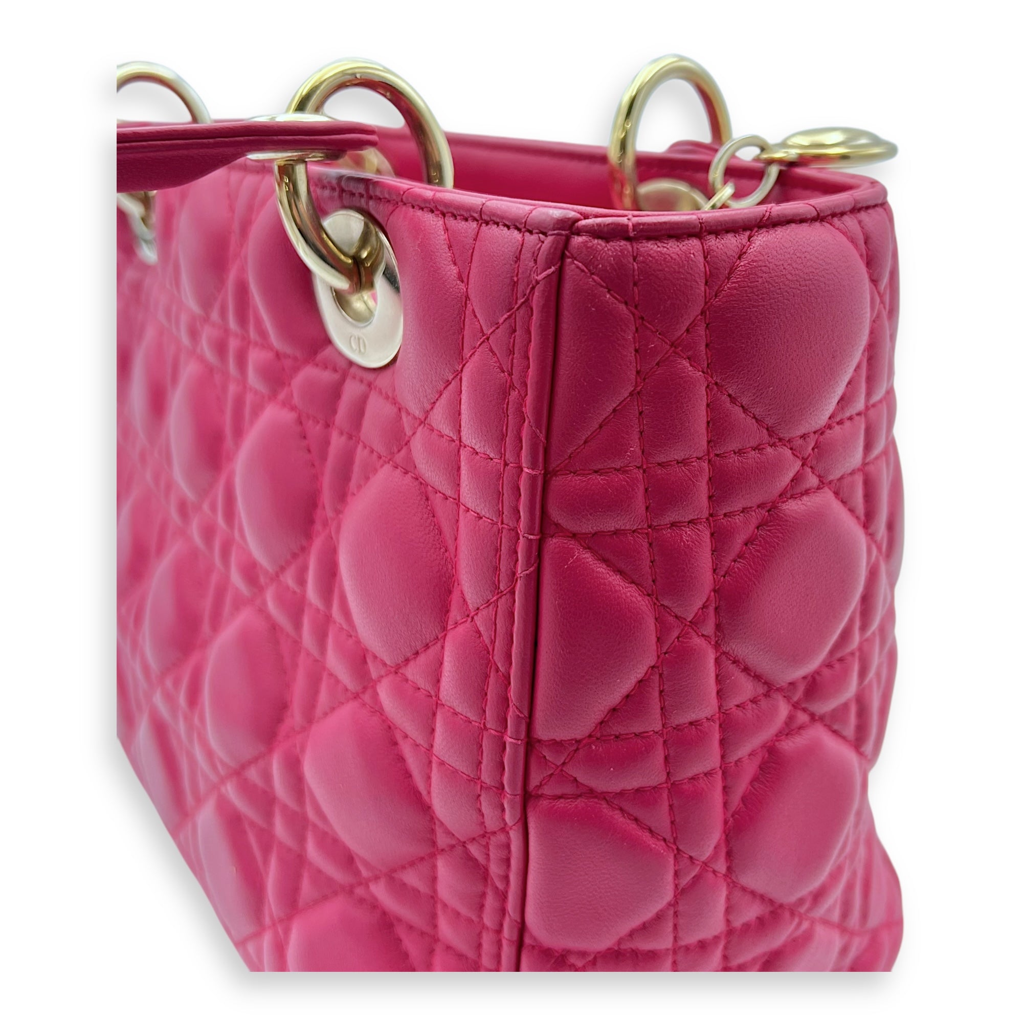 Lady Dior Medium Pink Top Handle Bag in Lambskin, Gold hardware - Image 17