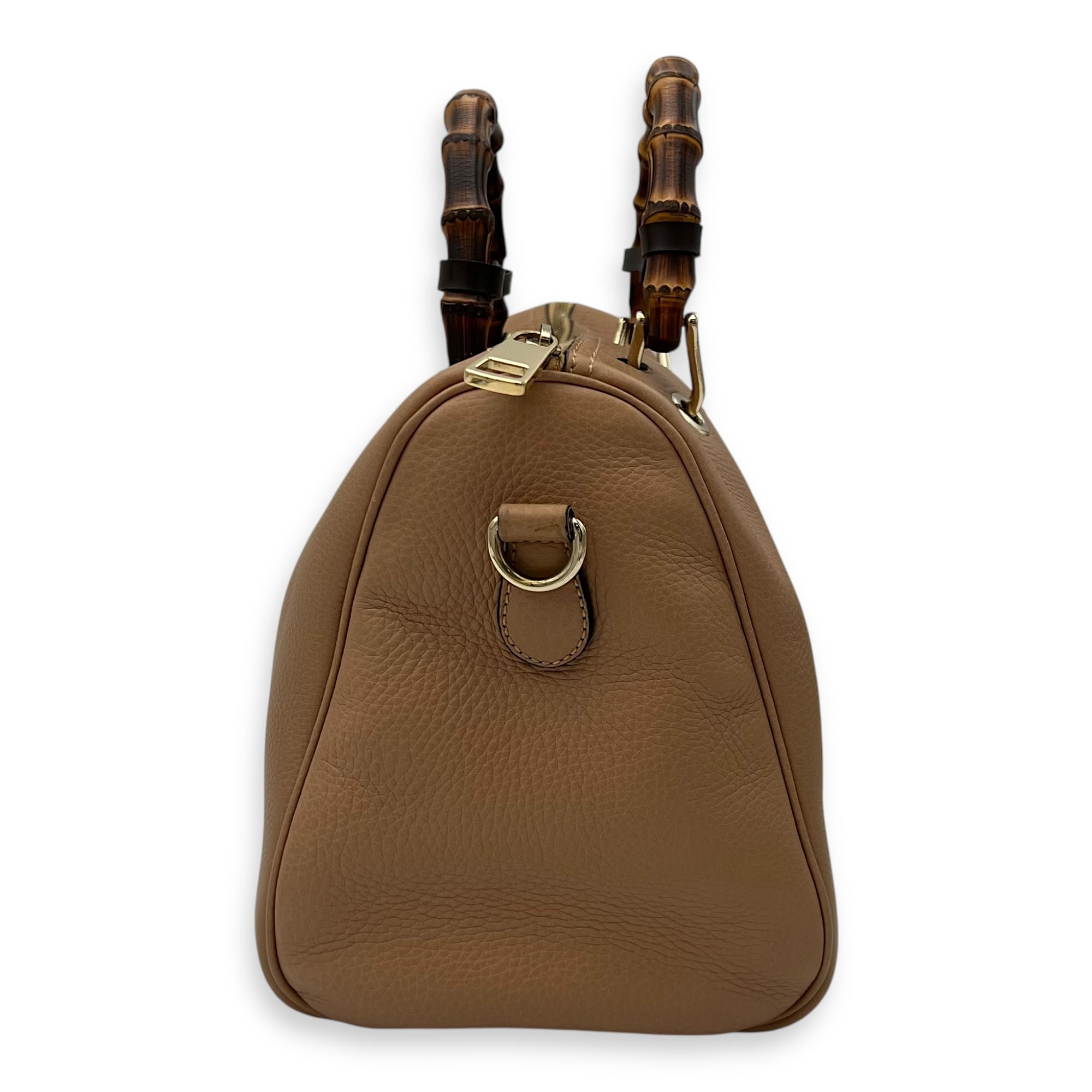 Bamboo Medium Beige Top Handle Bag in Calfskin, Gold hardware - Image 5