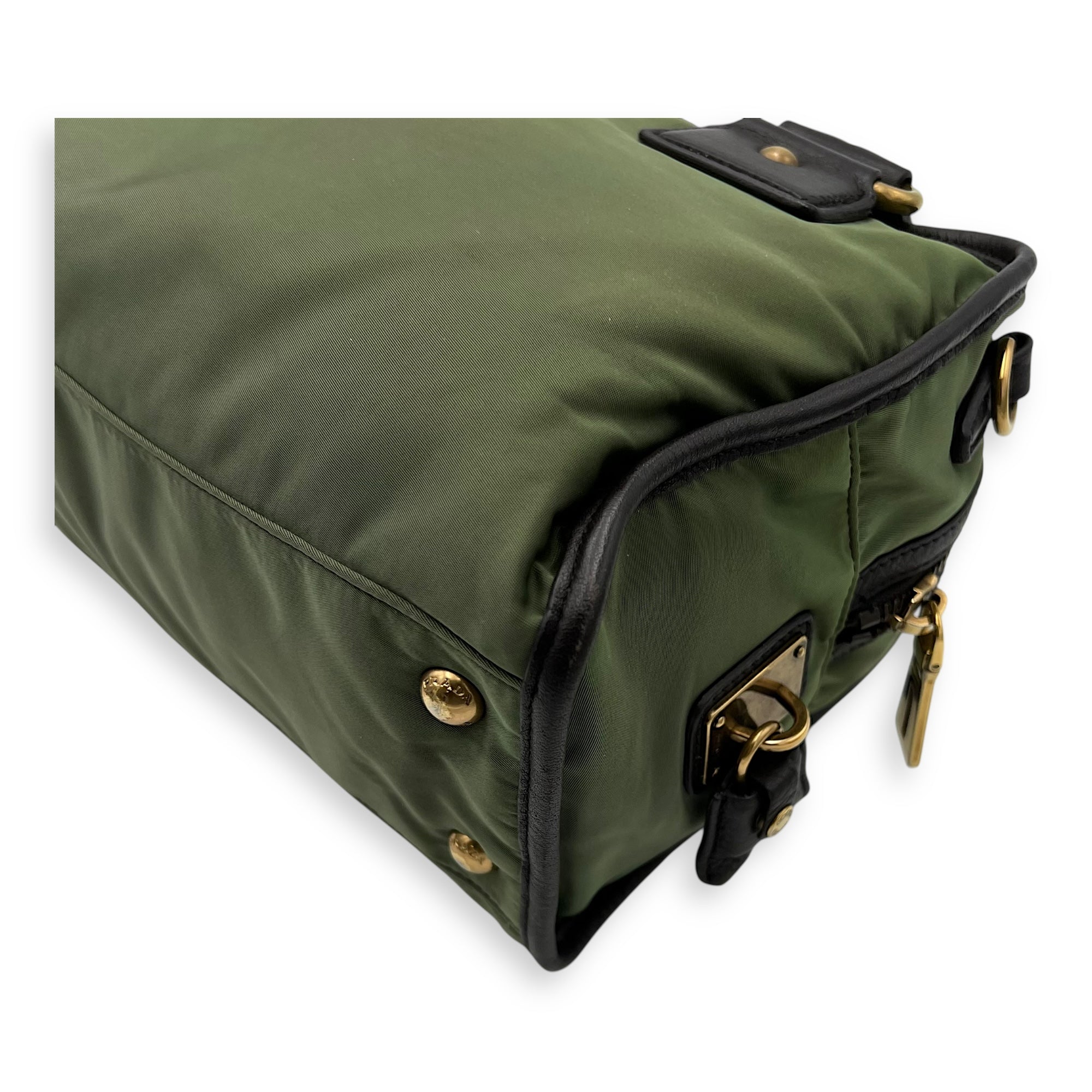 Logo Green Top Handle Bag in Jacquard Nylon, Gold hardware - Image 11