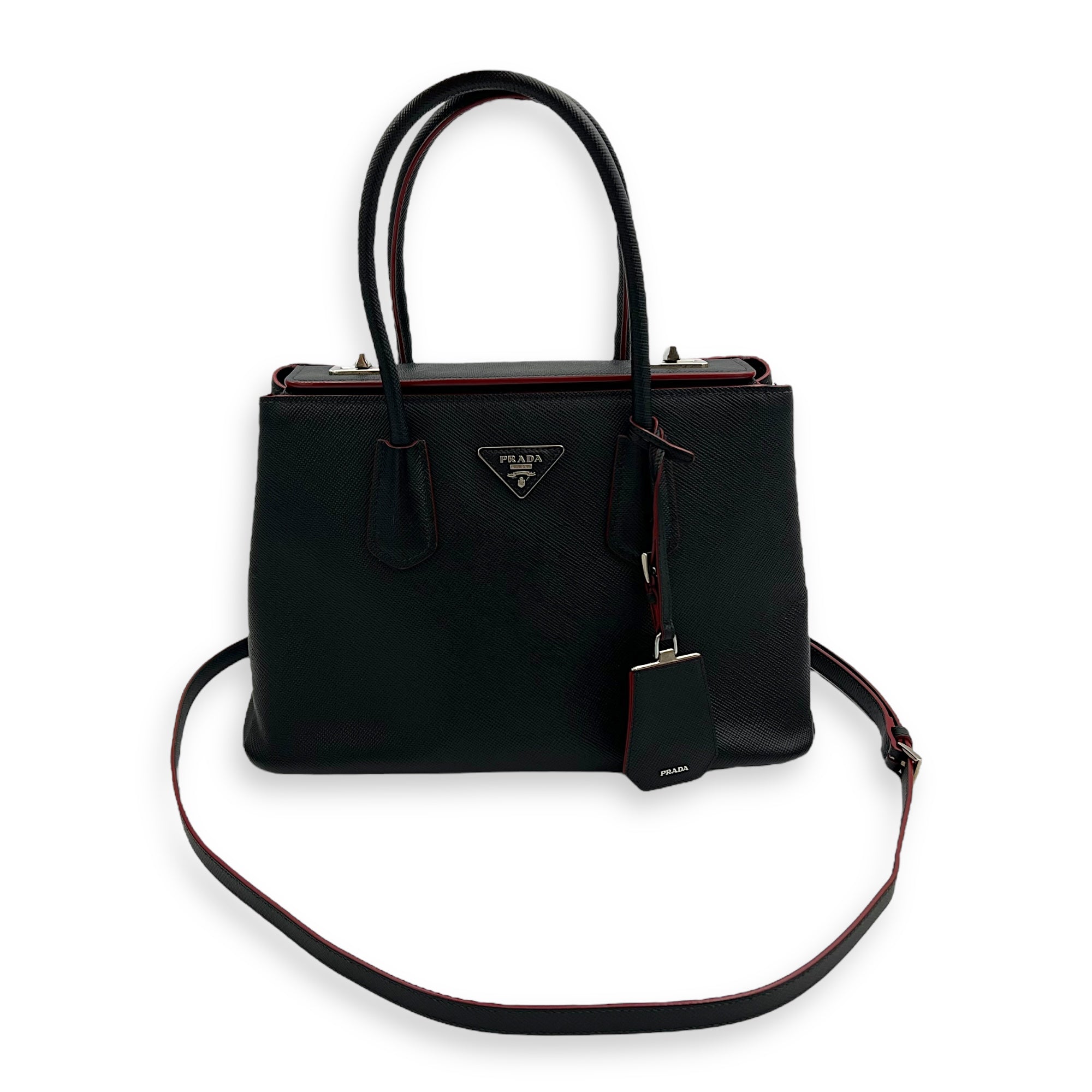 2 way turnlock bag Top Handle Bag Black in Saffiano Leather, Silver hardware - Image 19