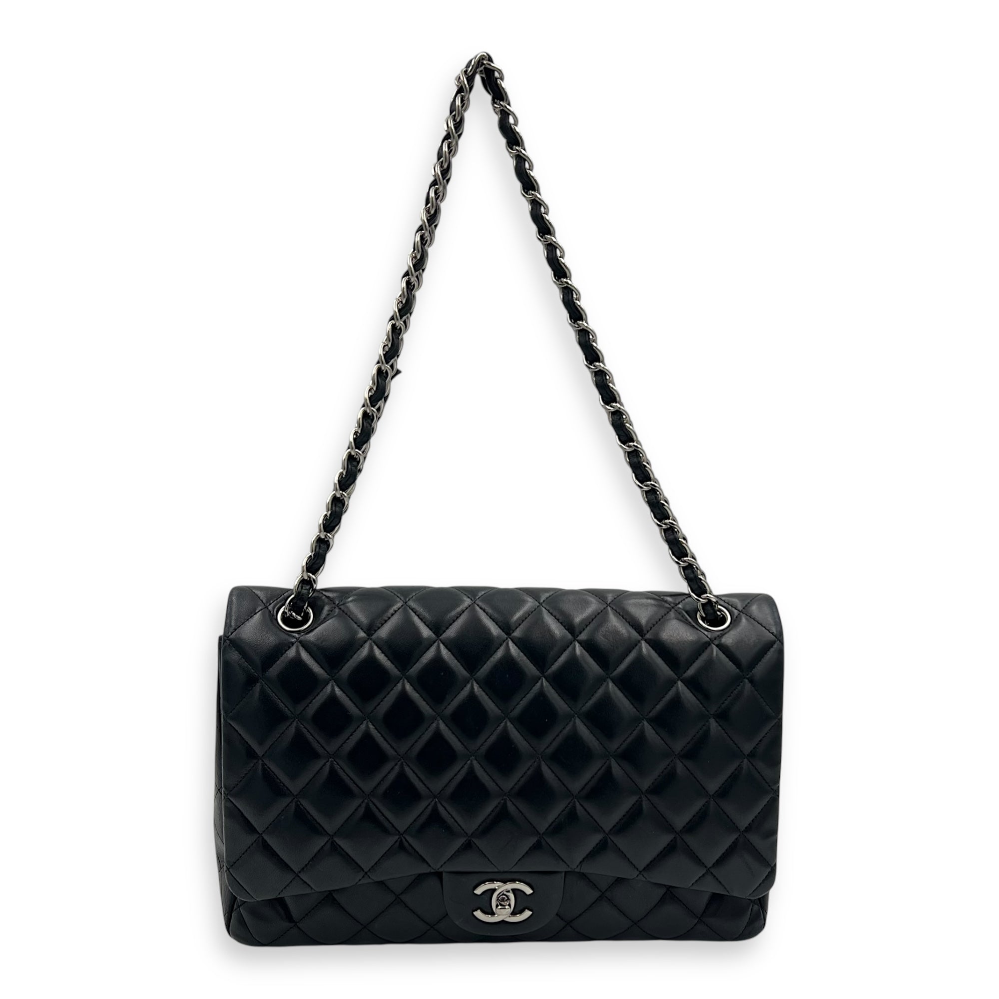 Classic Maxi Black Shoulder Bag in Lambskin, Silver hardware - Image 20