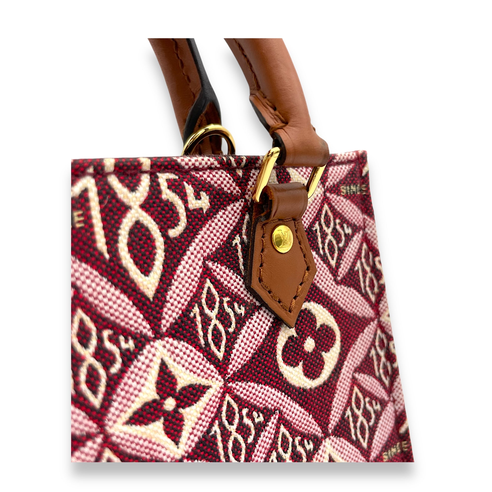 Since 1854 Sac Plat Petite Red Top Handle Bag in Canvas, Gold hardware - Image 10