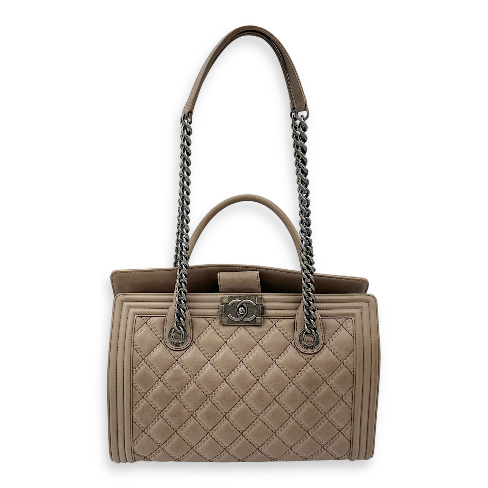 Boy Top Handle Bag Beige in Calfskin, Gunmetal hardware - Image 22