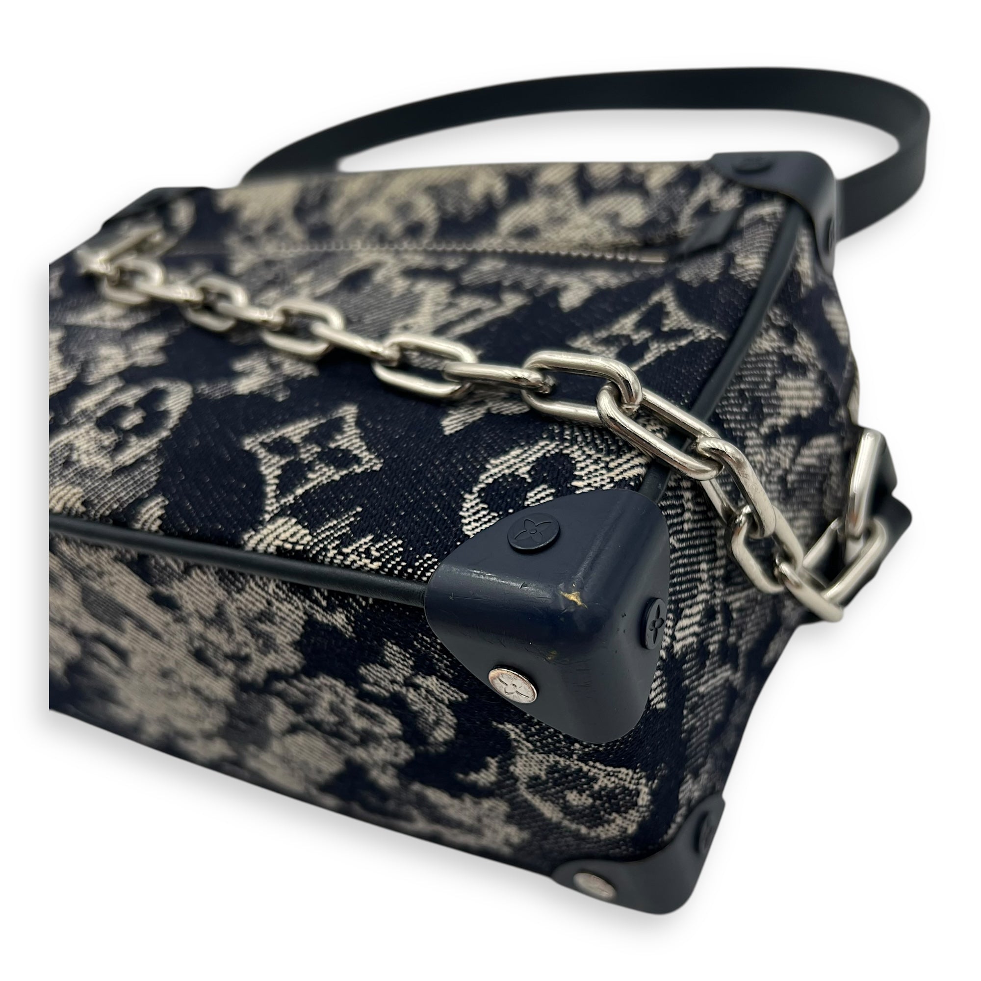 Soft Trunk Shoulder Bag Blue in Denim, Silver hardware - Image 19