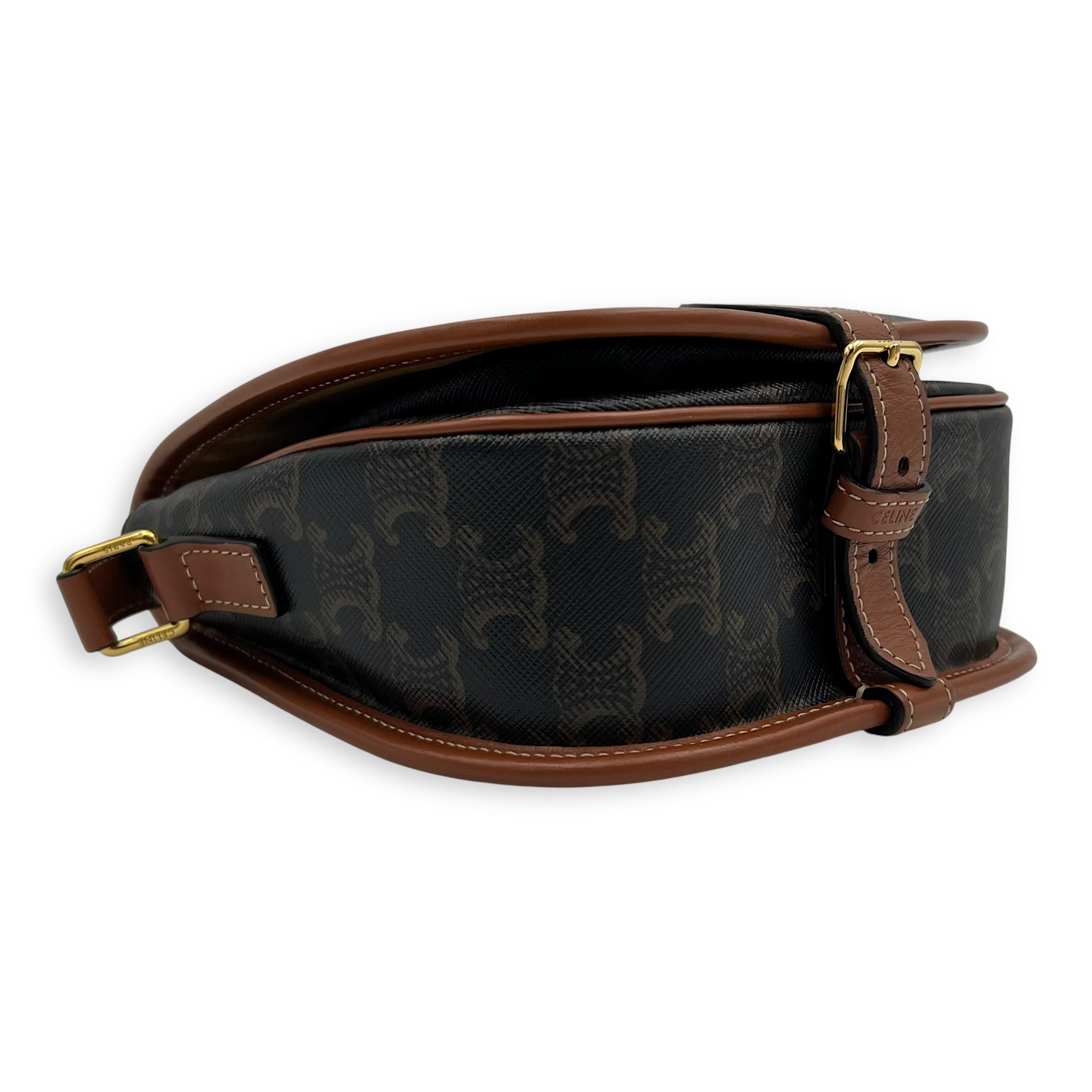 Folco Crossbody Bag Brown in Coated Canvas, Gold hardware - Image 8